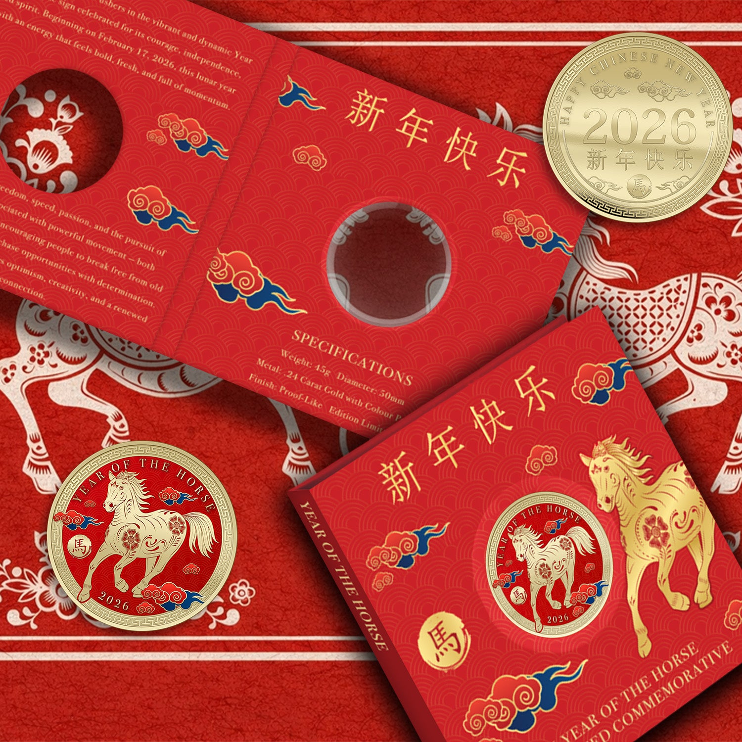 2026 Year of The Horse 24K 50mm Gold Plated Commemorative