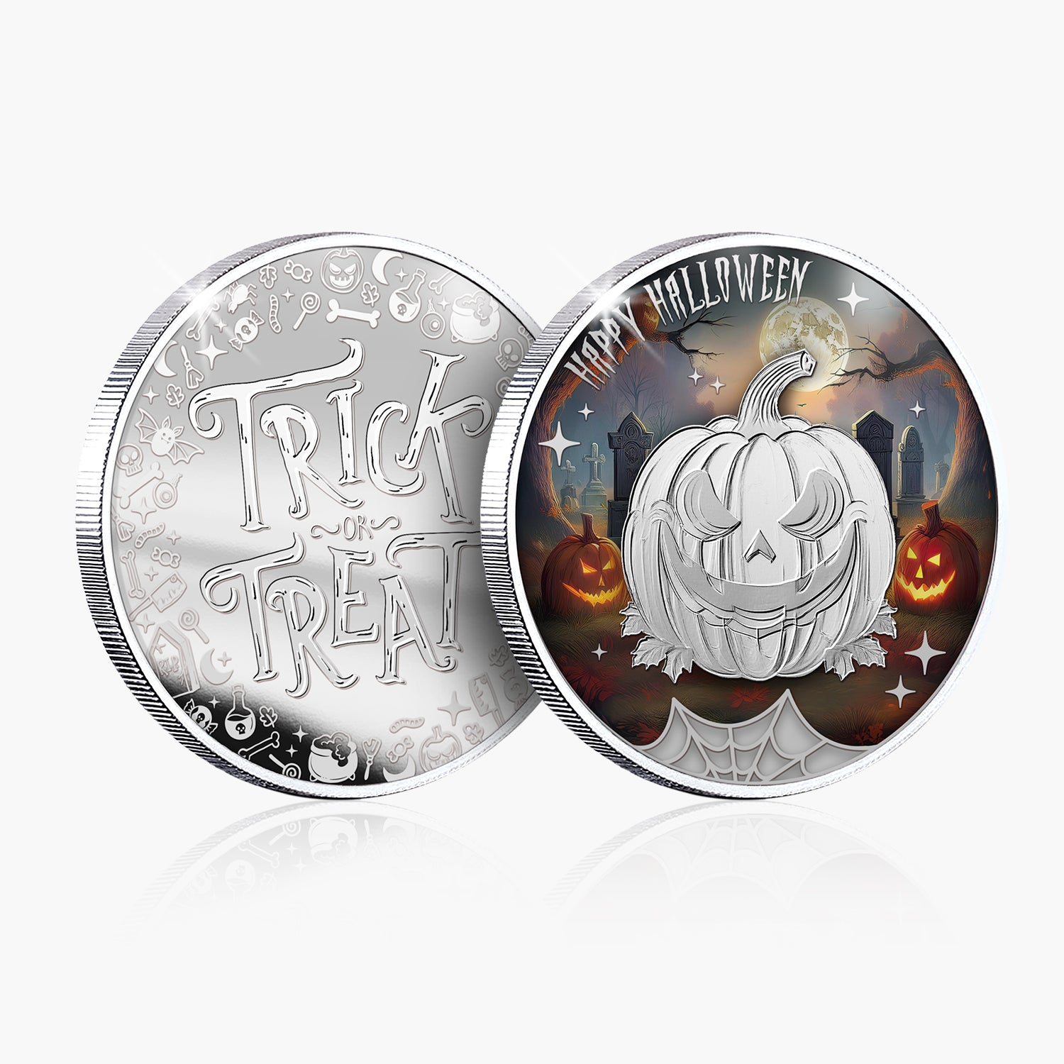 Halloween Trick or Treat Silver Plated Medal