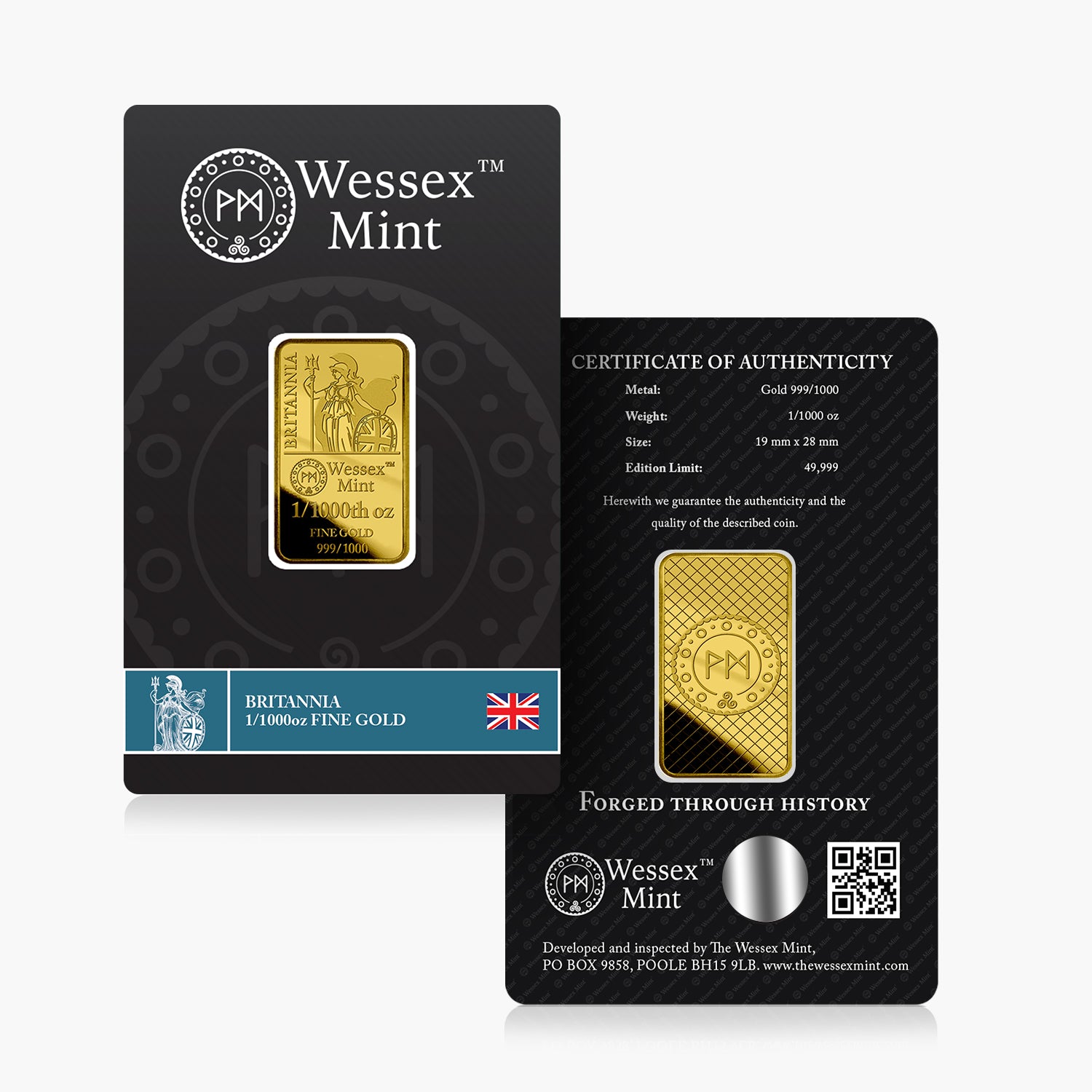 Wessex Mint 1/1000th oz Featuring Britannia Solid Gold Bar