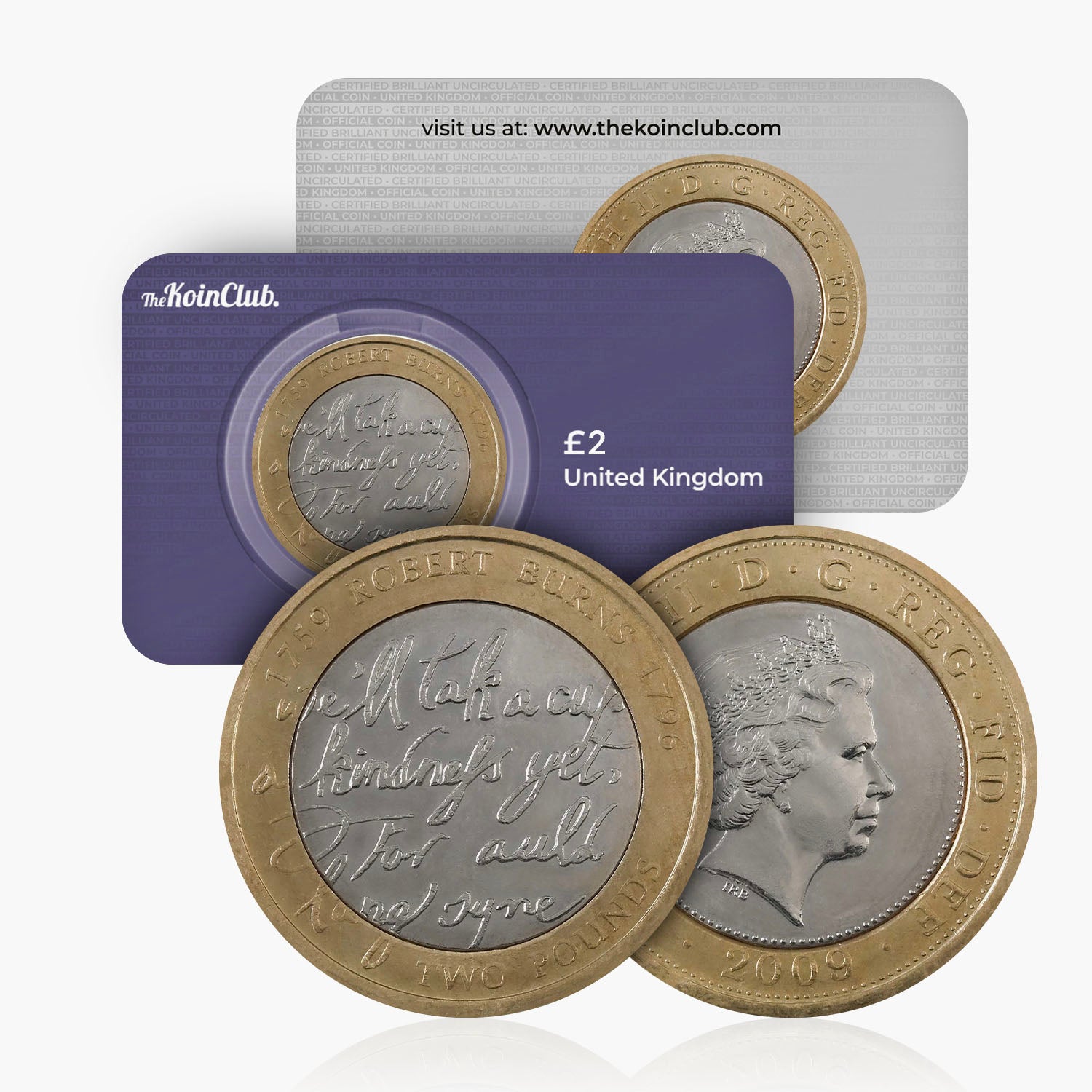 Moneda de 2 £ del Reino Unido de Robert Burns de 2009