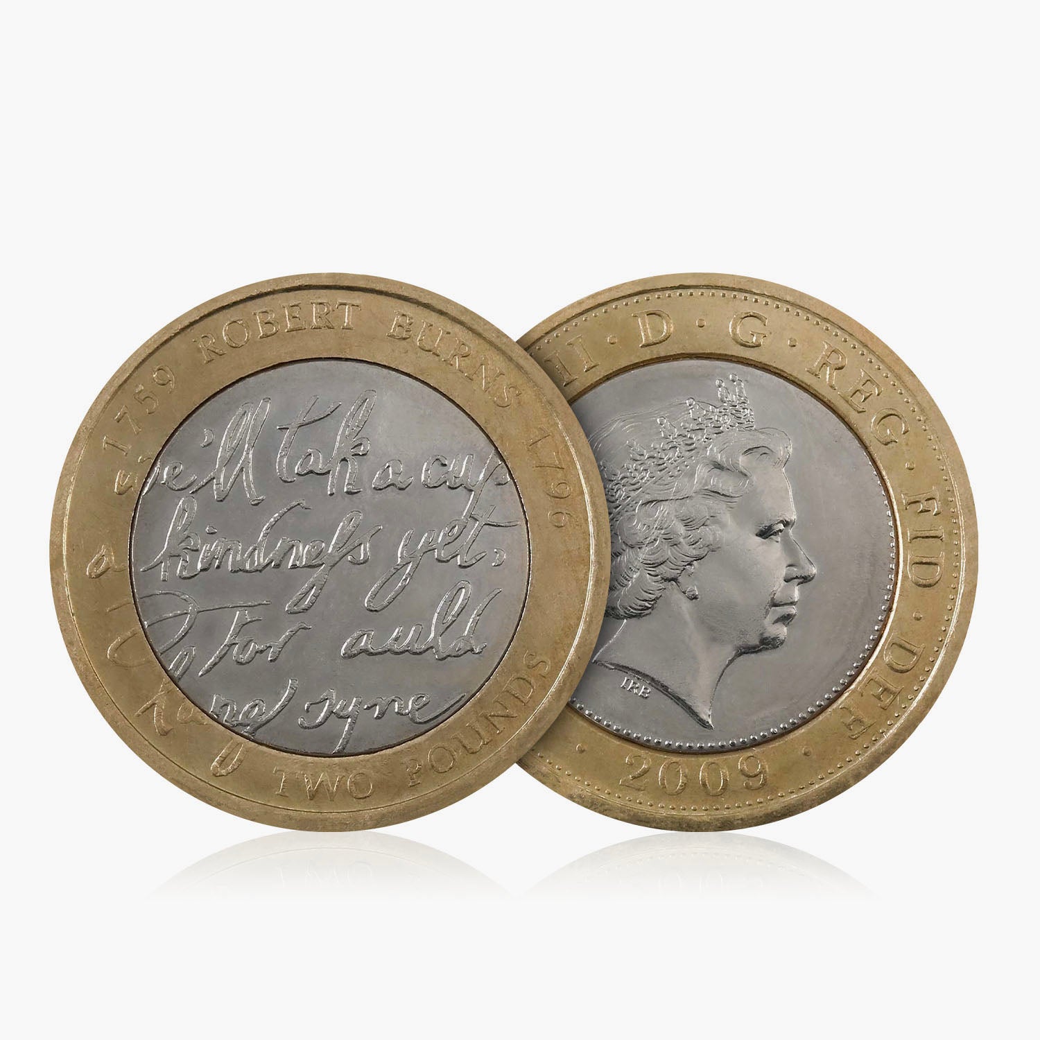 Moneda de 2 £ del Reino Unido de Robert Burns de 2009
