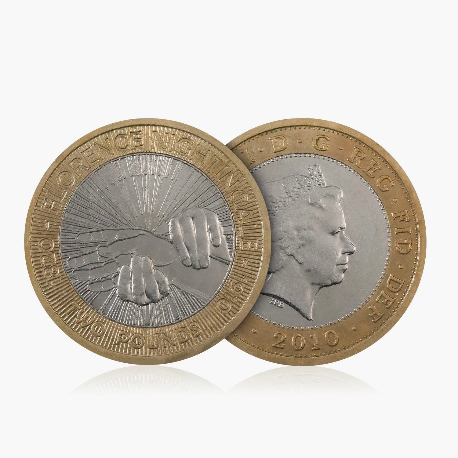 Moneda de 2 £ del Reino Unido de Florence Nightingale 2010
