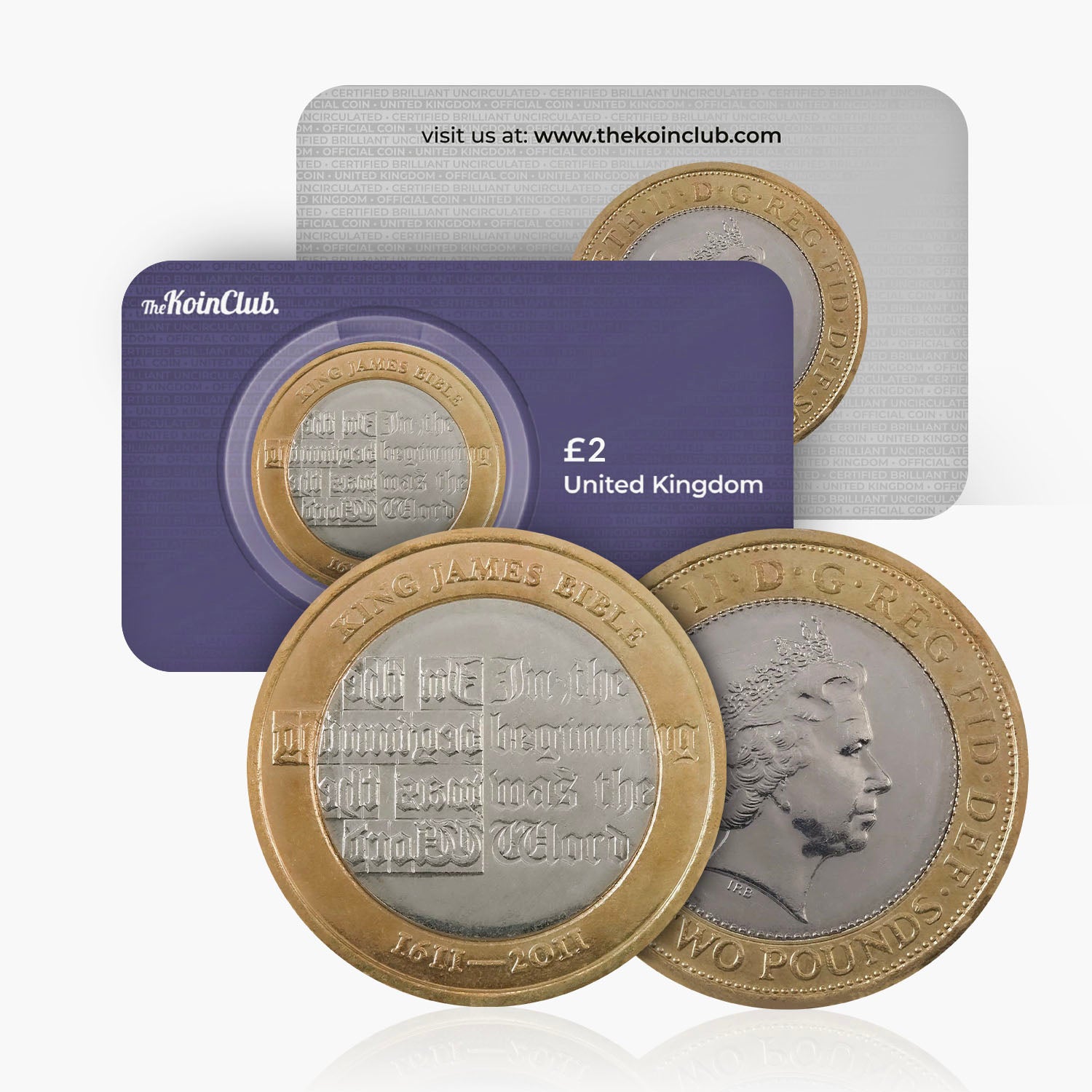 Moneda de 2 £ del Reino Unido de la Biblia King James de 2011