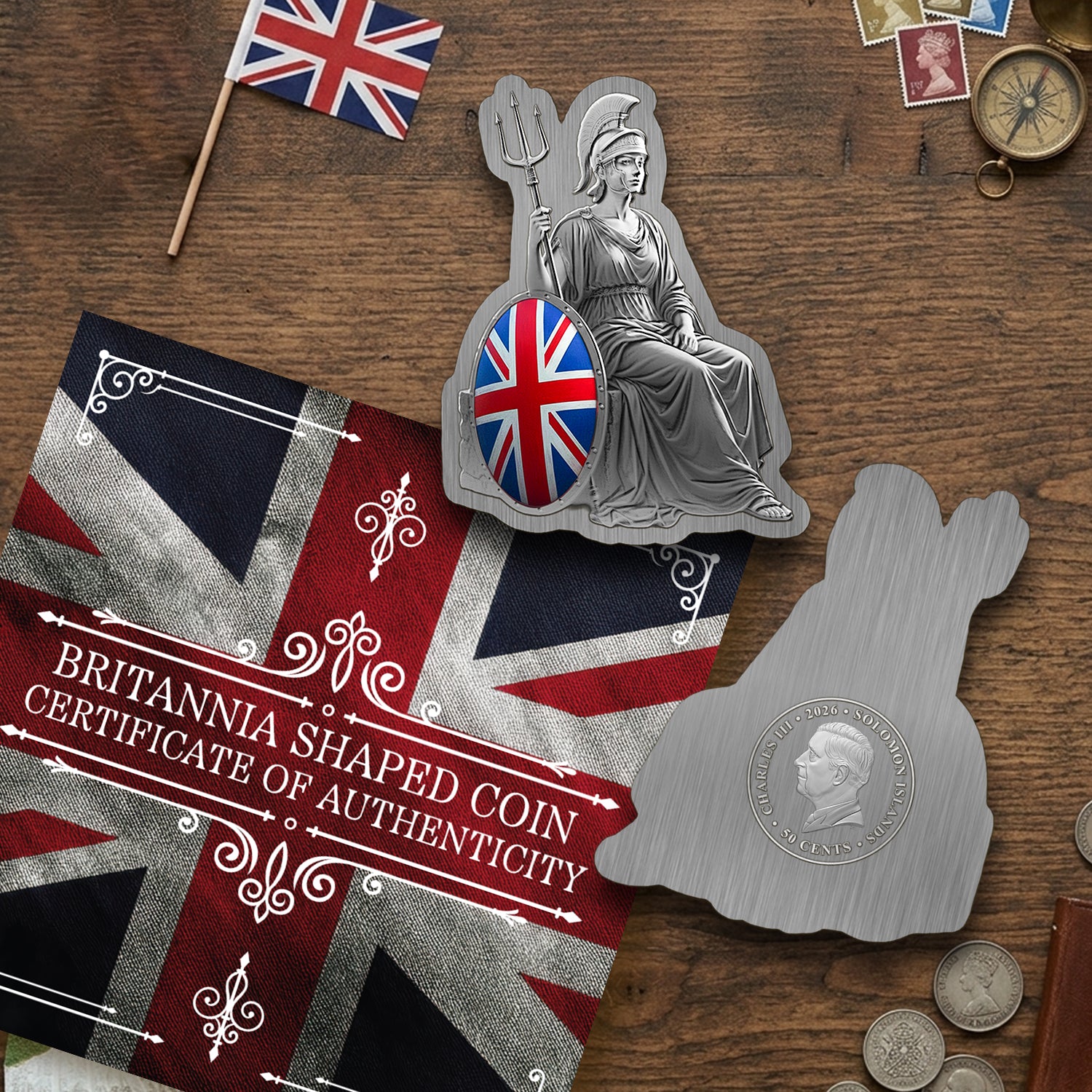 2026 Featuring Britannia 3D Shaped Silver-Plated Coin