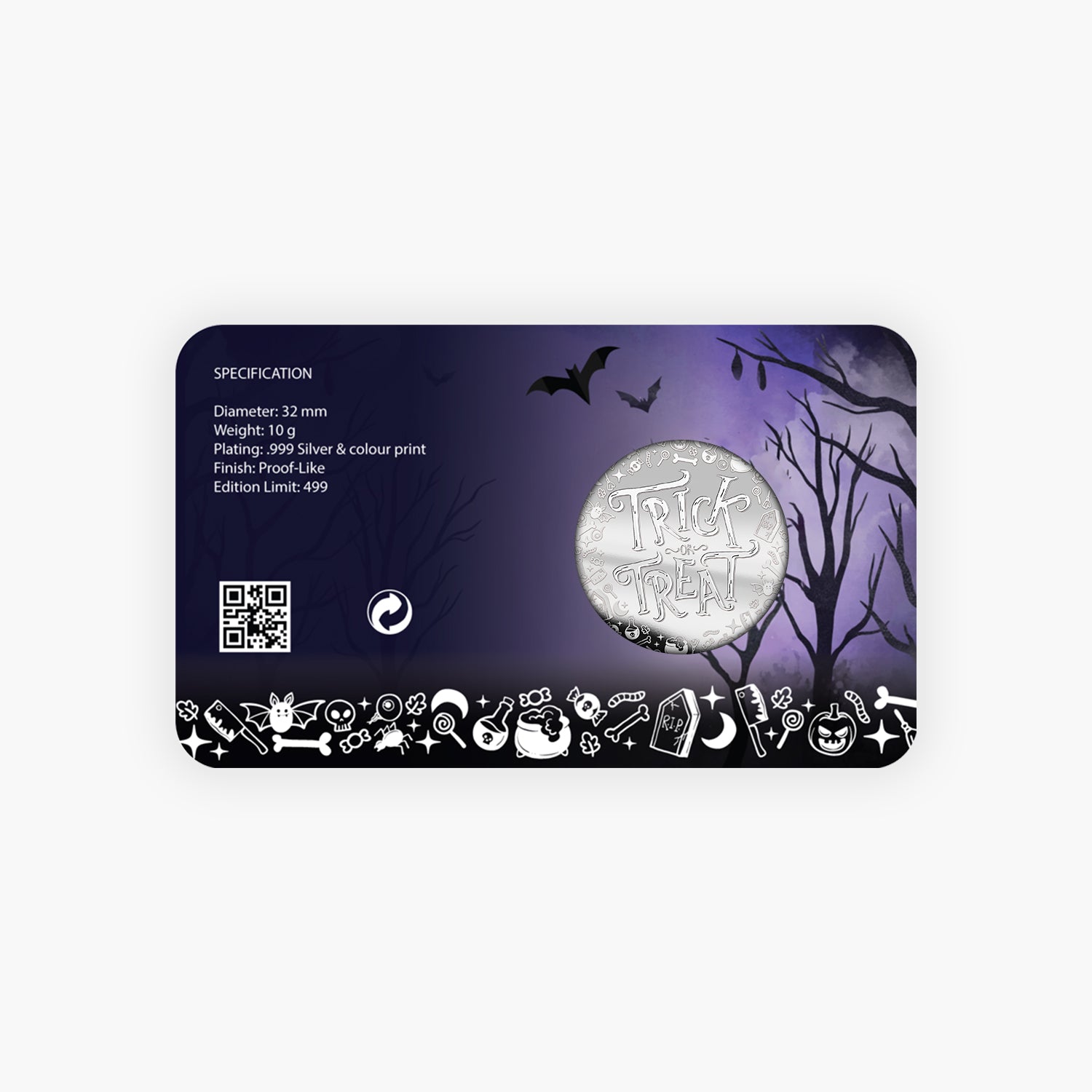 Halloween Trick or Treat Silver Plated Medal