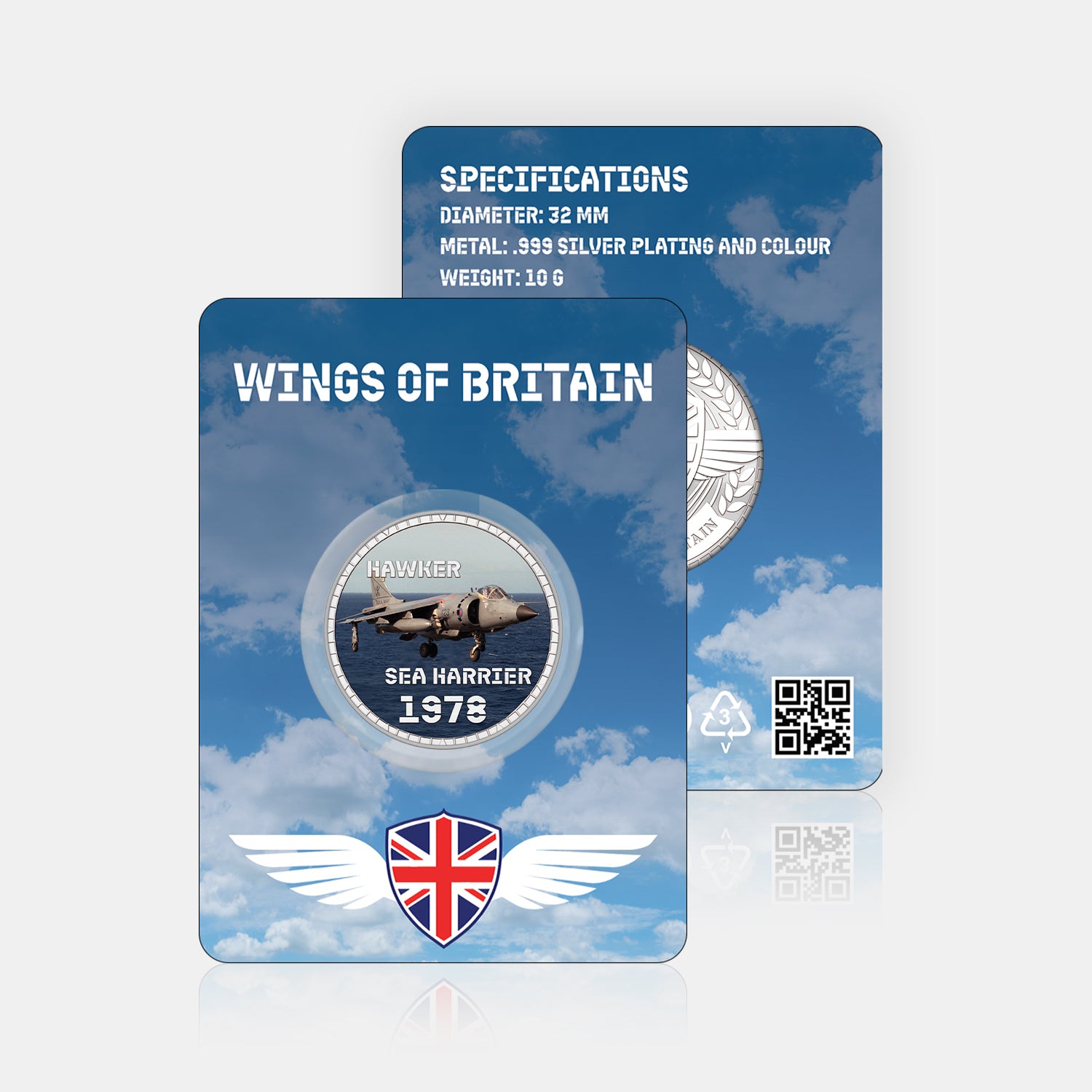 Wings of Britain Hawker Sea Harrier Silver Plated BU Commemorative