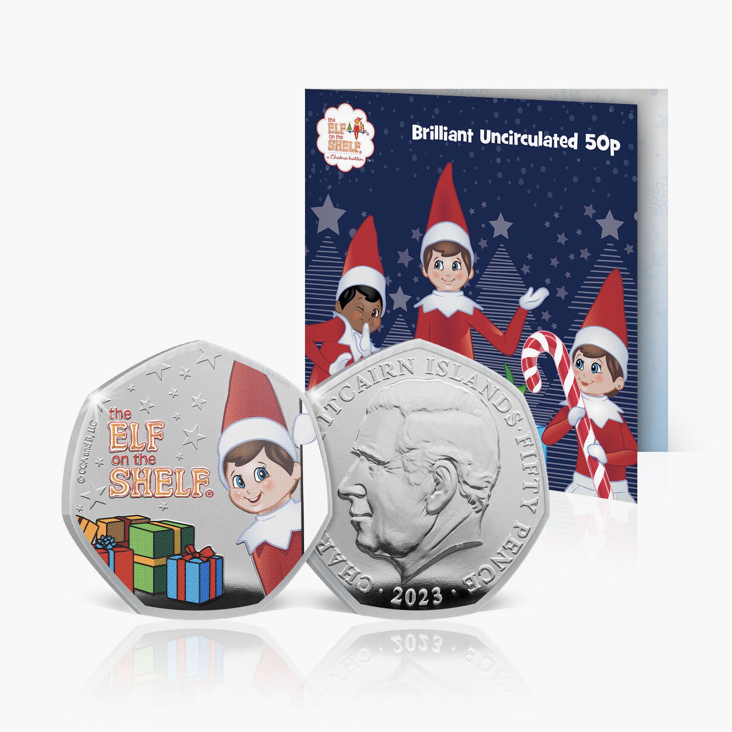 The Official 2023 Elf on the Shelf BU 50p Coloured Coin in Christmas Card Coin