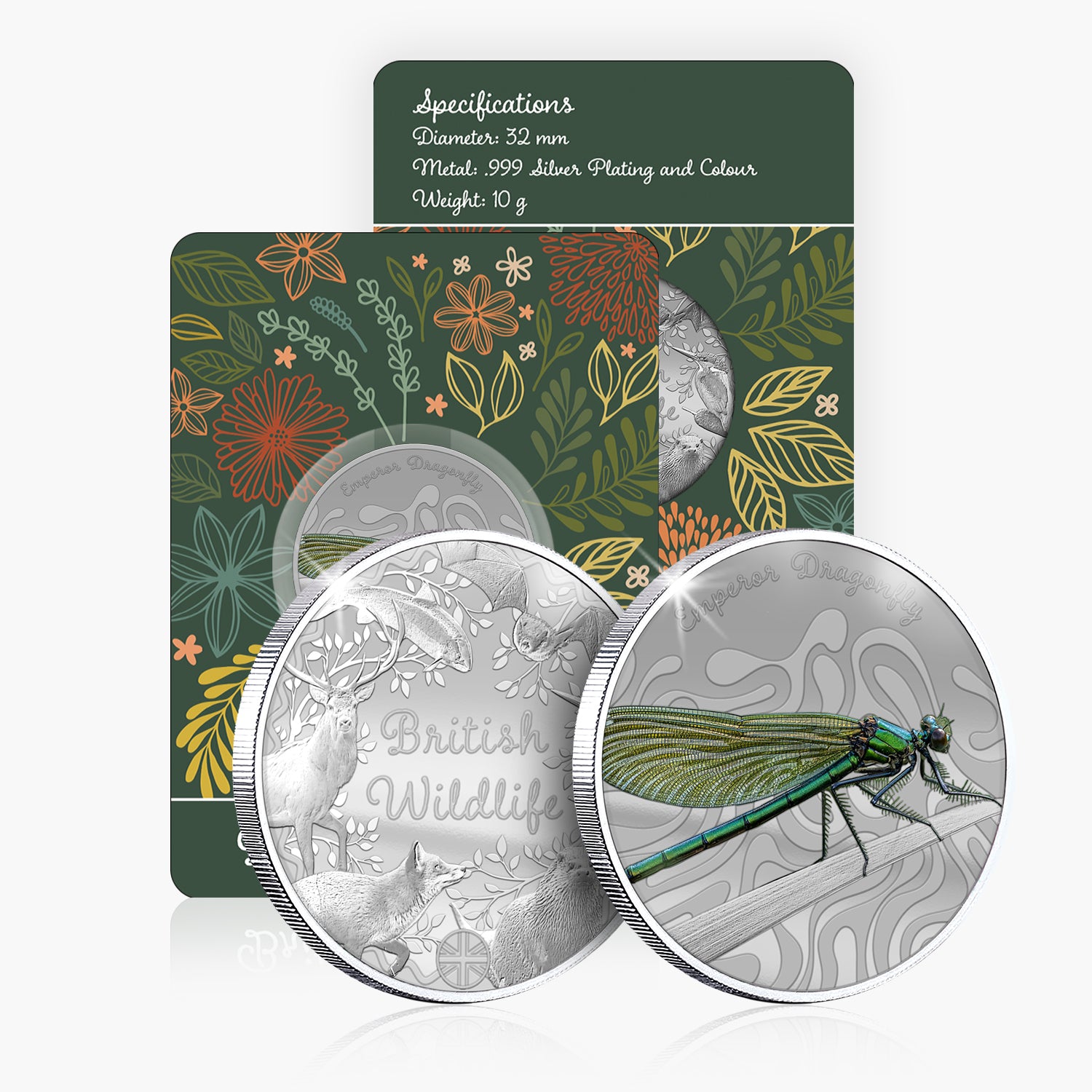 British Wildlife Emperor Dragonfly Silver Plated BU Commemorative