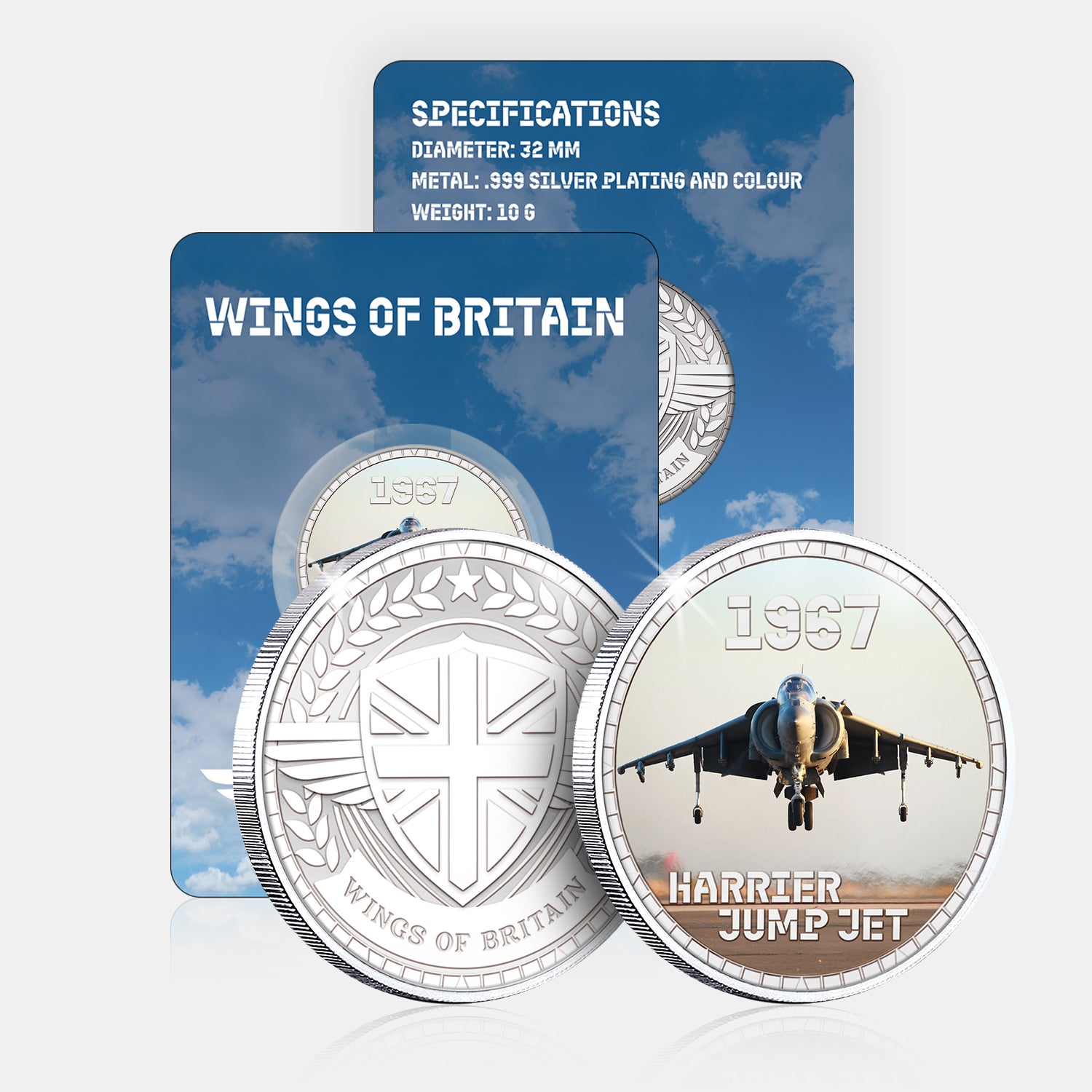 Wings of Britain Harrier Jump Jet Silver Plated BU Commemorative