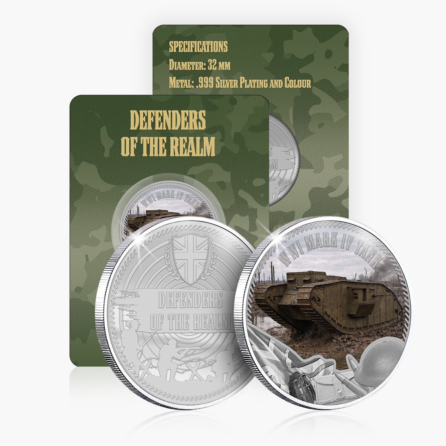Defenders of the Realm WWI Mark IV Tank Silver Plated BU Commemorative
