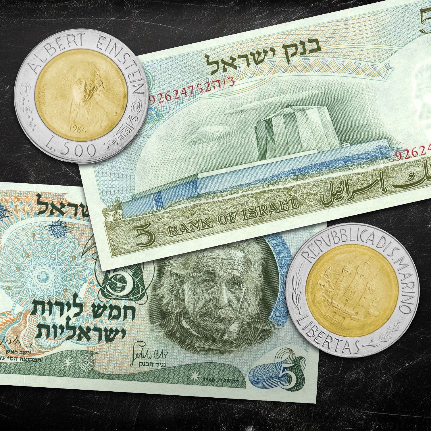 Albert Einstein coin, banknote and stamp collection