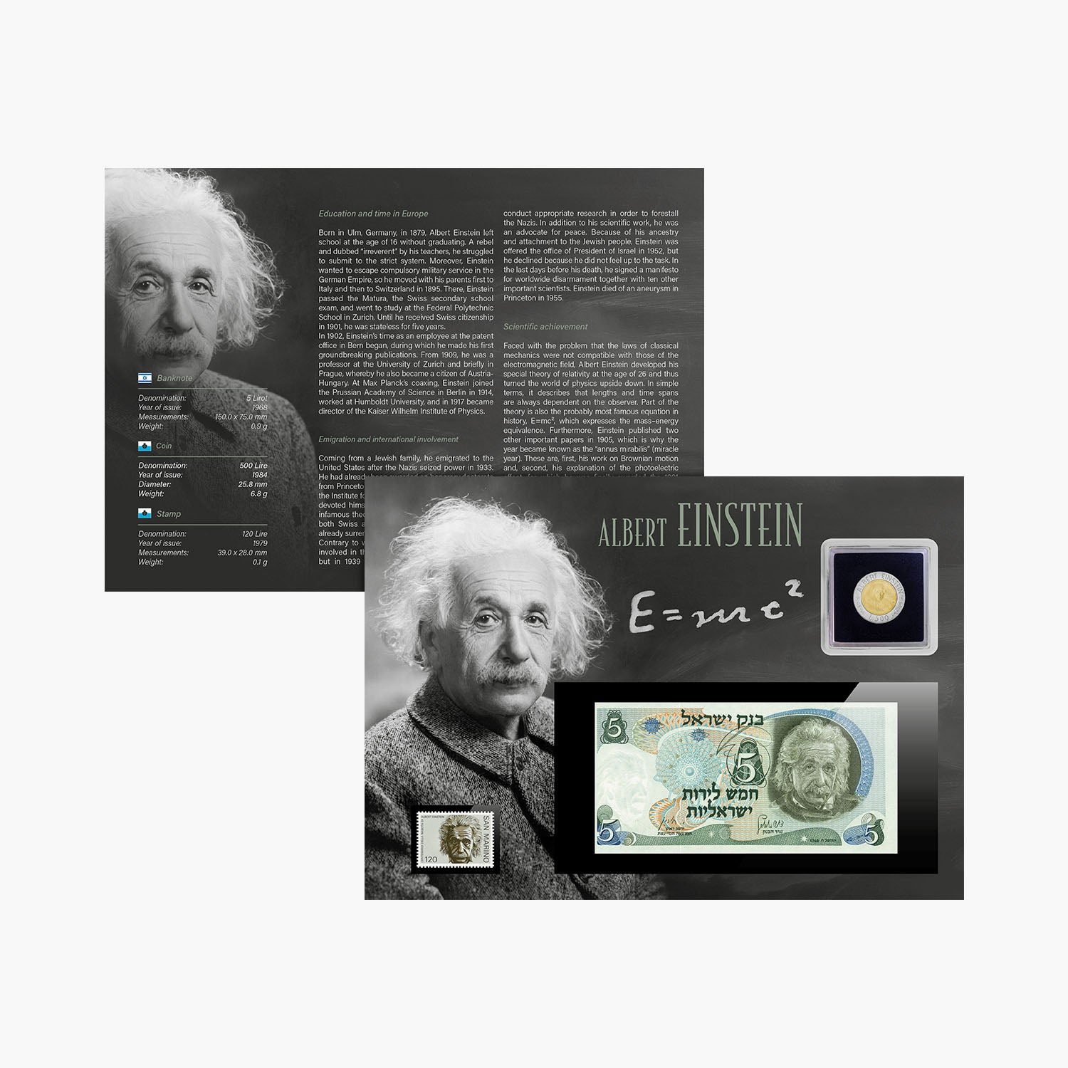 Albert Einstein coin, banknote and stamp collection