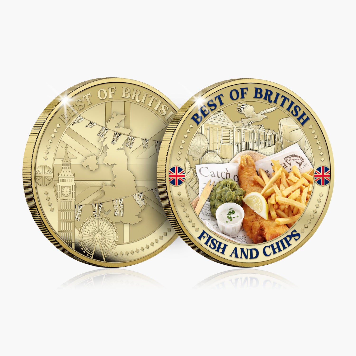 Best of British - Fish & Chips 50mm Gold Plated Commemorative