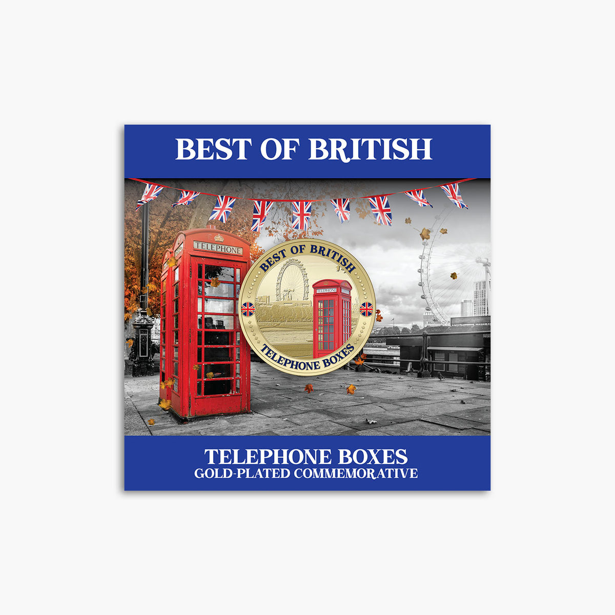 Best of British - Telephone Boxes 50mm Gold Plated Commemorative