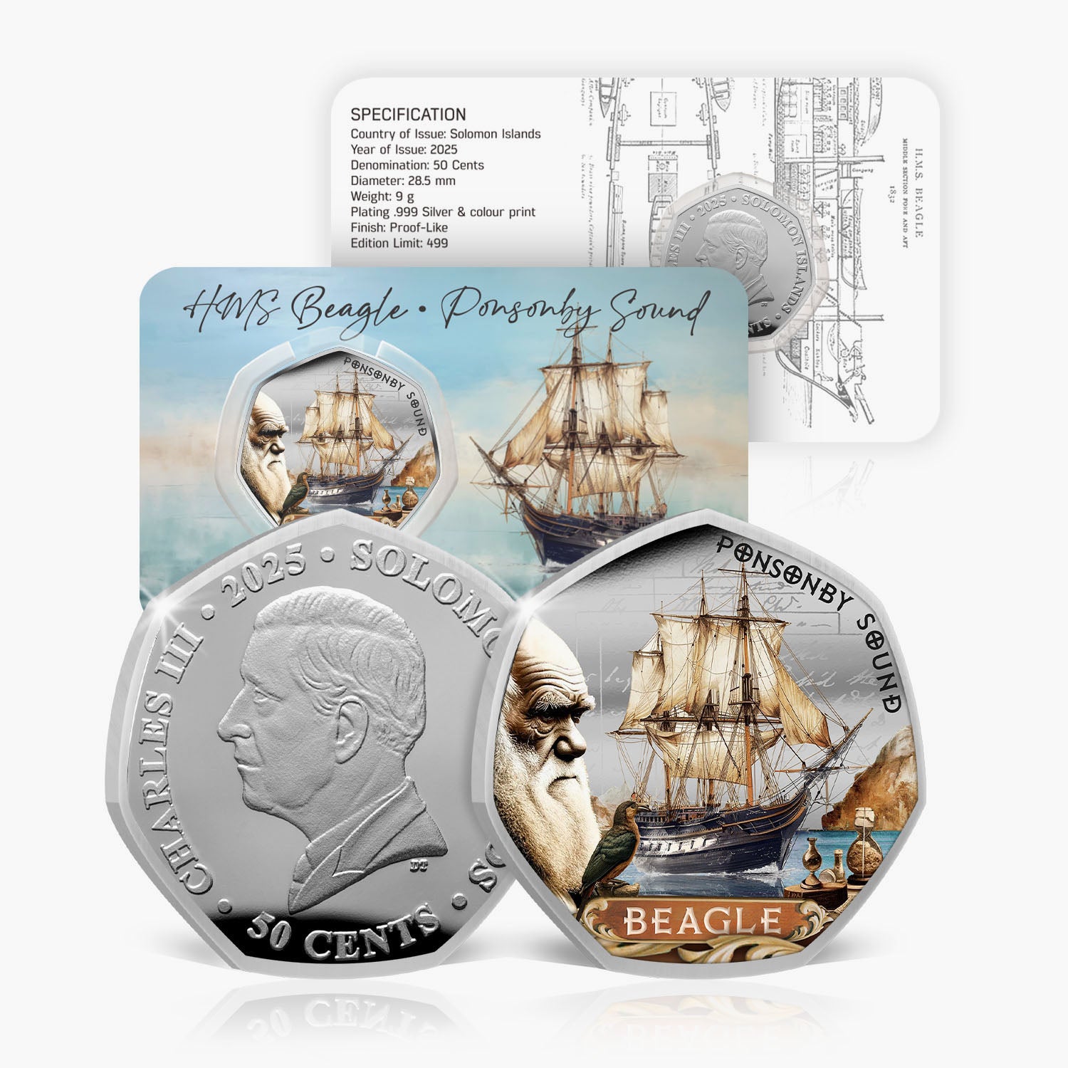 HMS Beagle Charles Darwin 2025 Silver Plated BU Coin