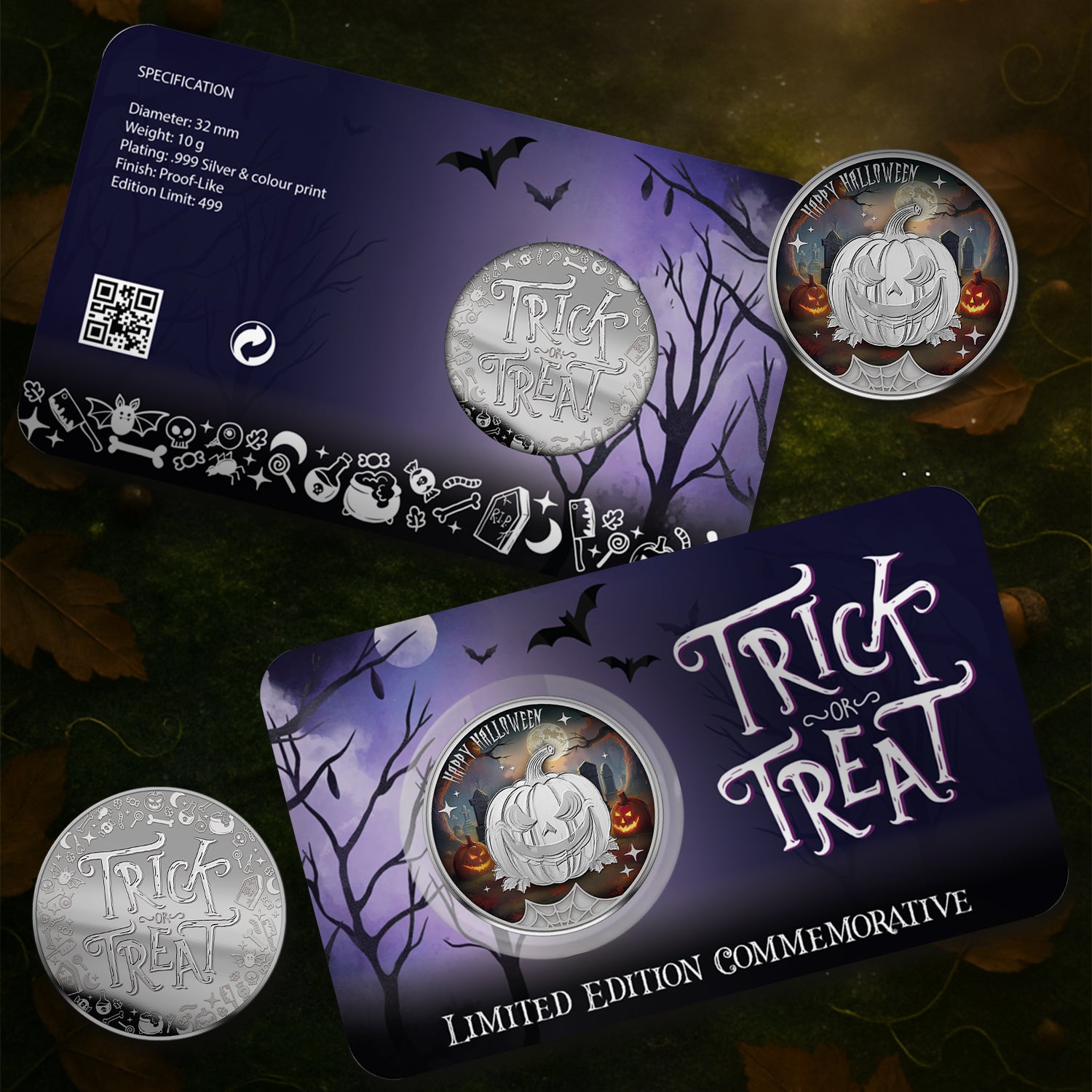 Halloween Trick or Treat Silver Plated Medal