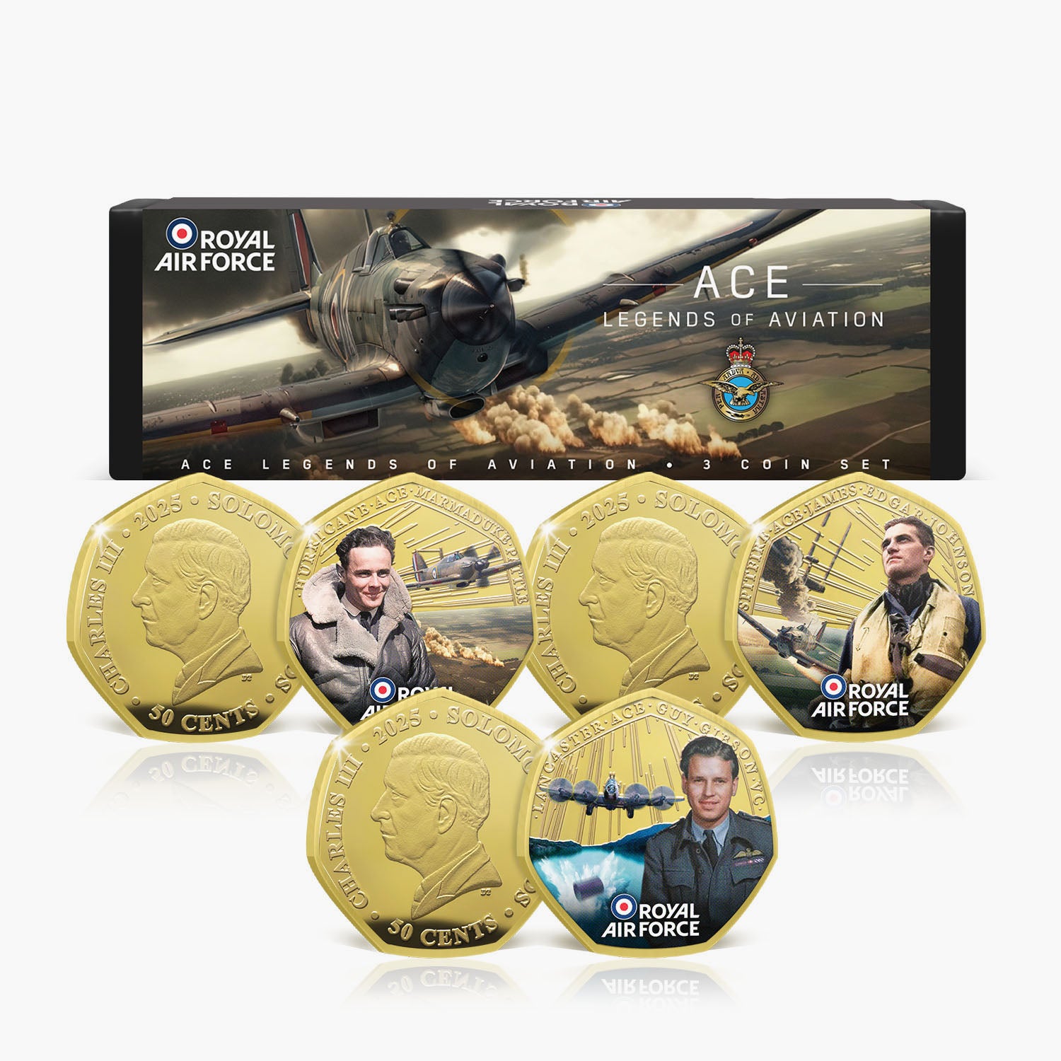 The RAF Legends of Aviation Gold Plated BU Coin Box Set Edition