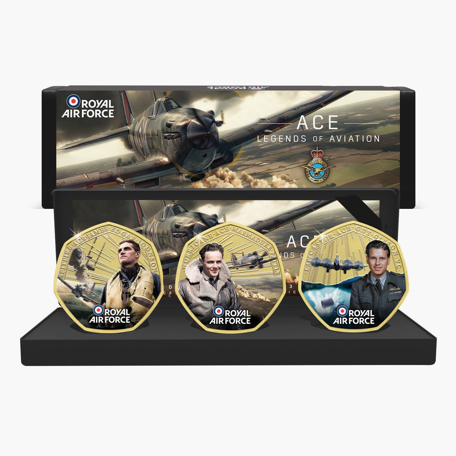 The RAF Legends of Aviation Gold Plated BU Coin Box Set Edition