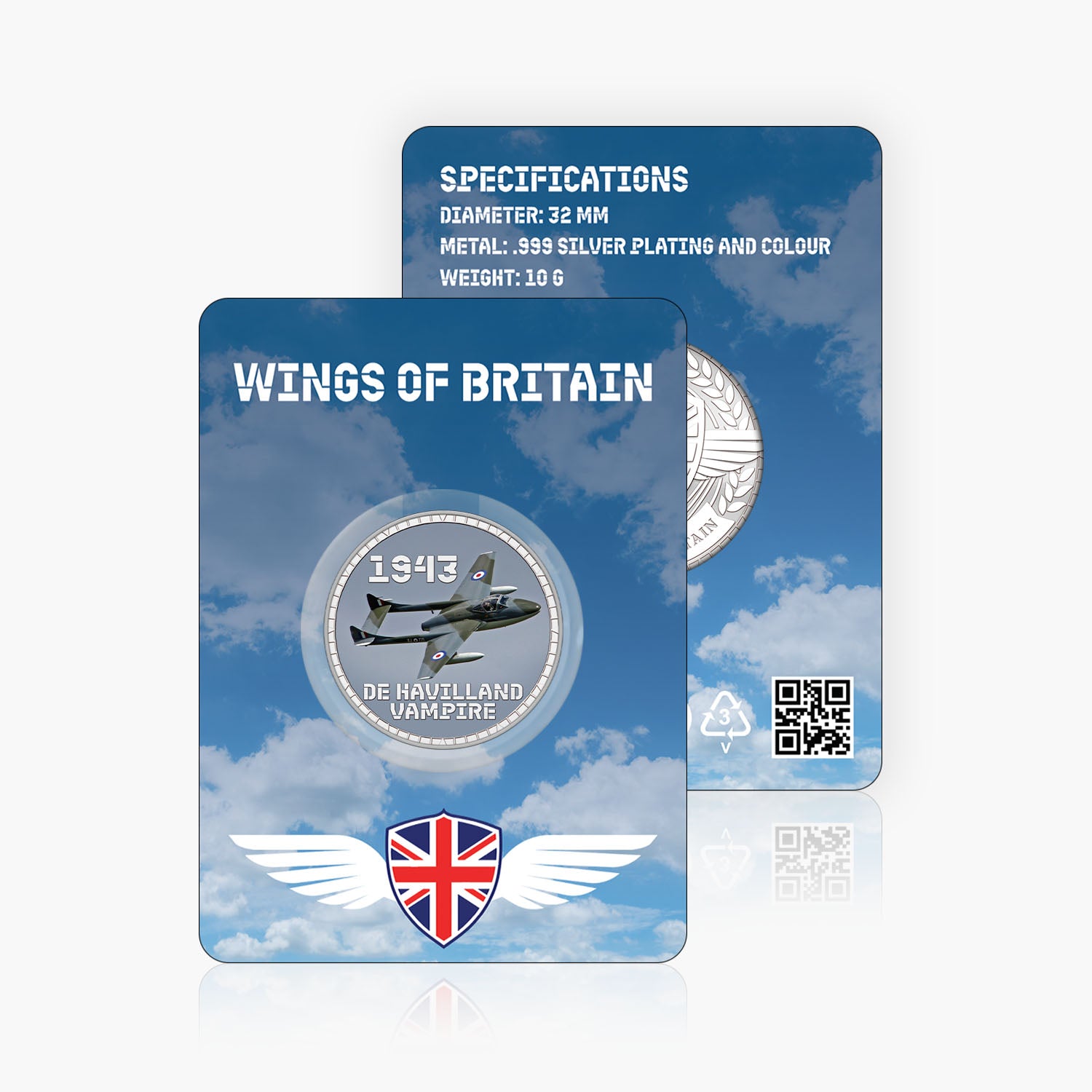 Wings of Britain De Havilland Vampire Silver Plated BU Commemorative