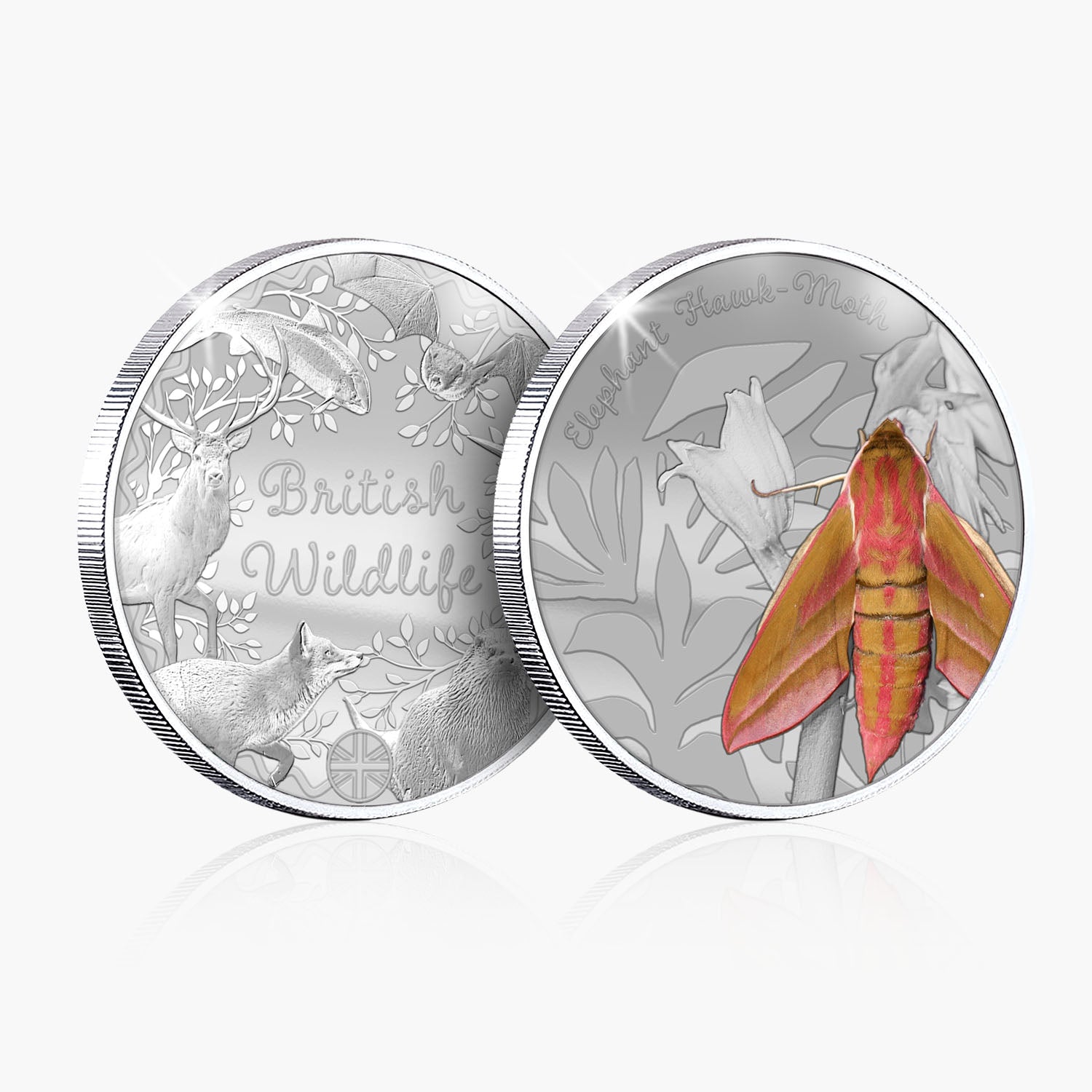 British Wildlife Elephant Hawk Moth Silver Plated BU Commemorative