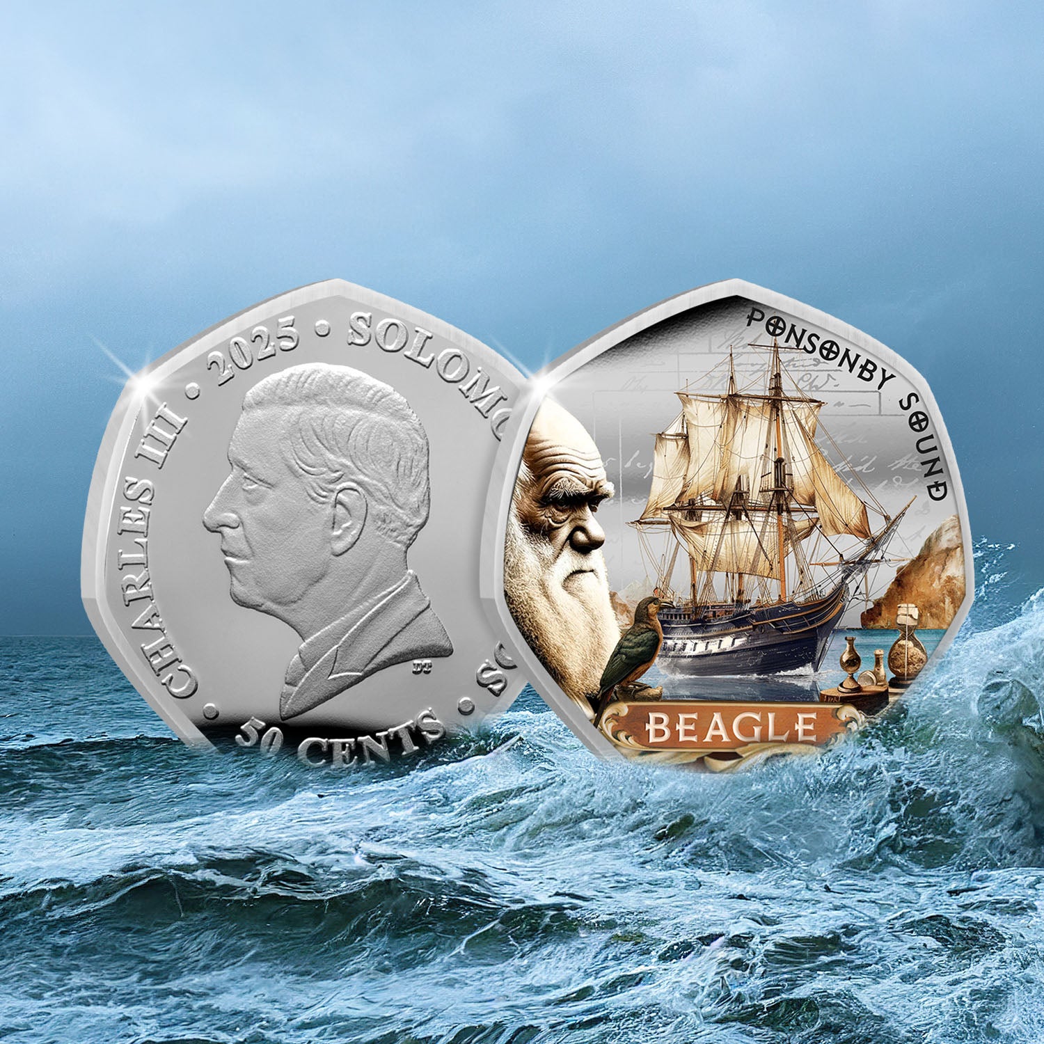 HMS Beagle Charles Darwin 2025 Silver Plated BU Coin