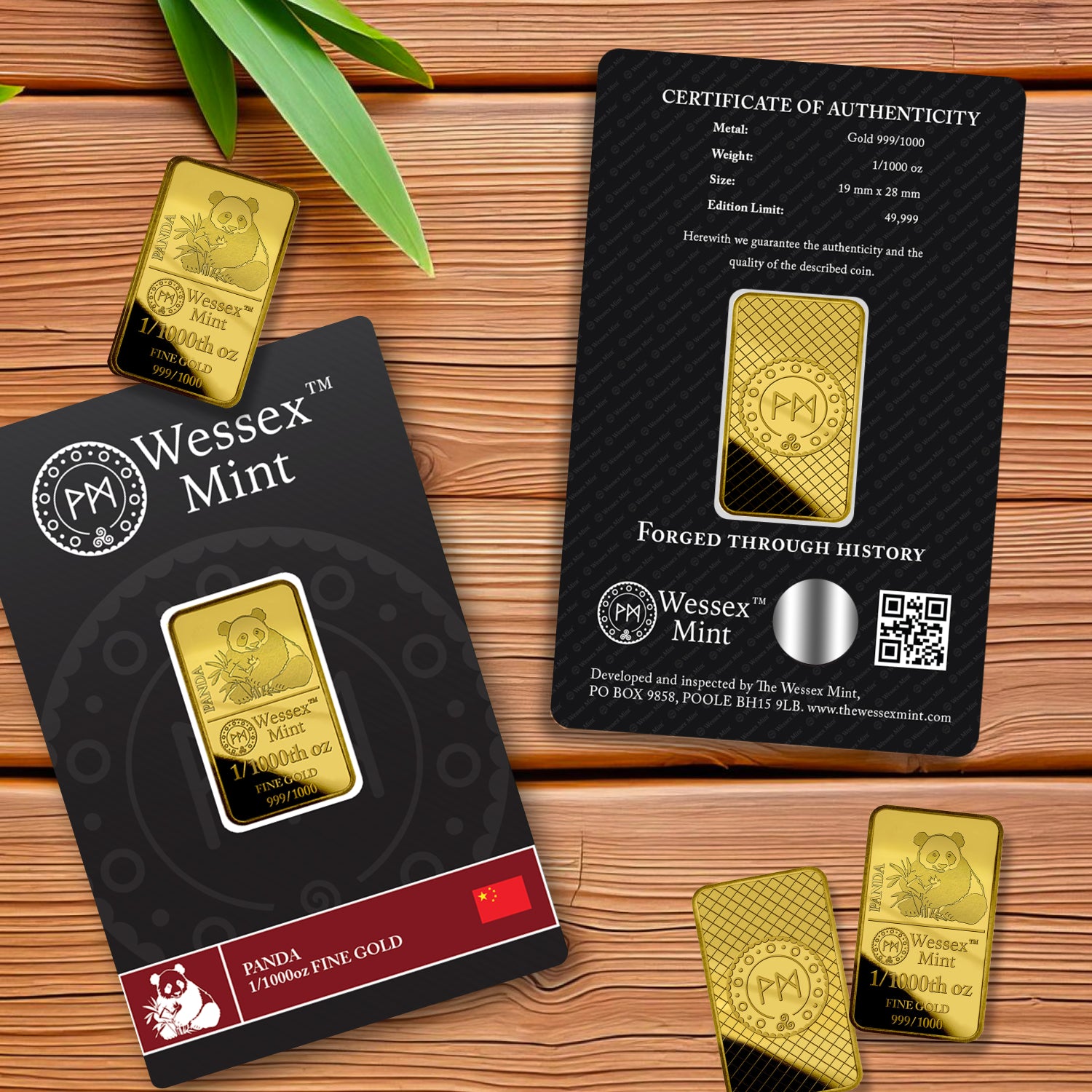 Wessex Mint 1/1000th oz Panda Solid Gold Bar