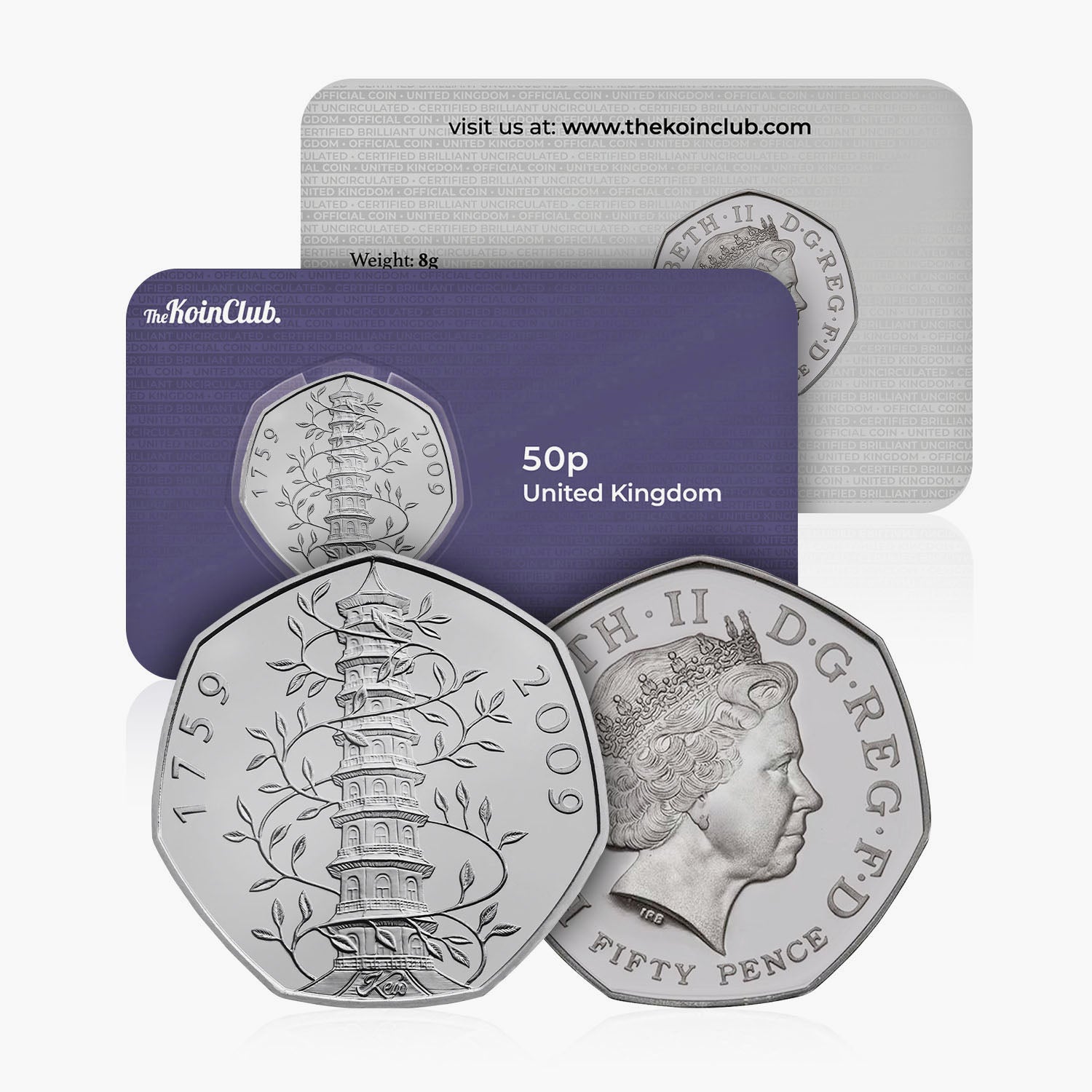 Moneda de 50 peniques del 250 aniversario de Kew Gardens circulada en 2009