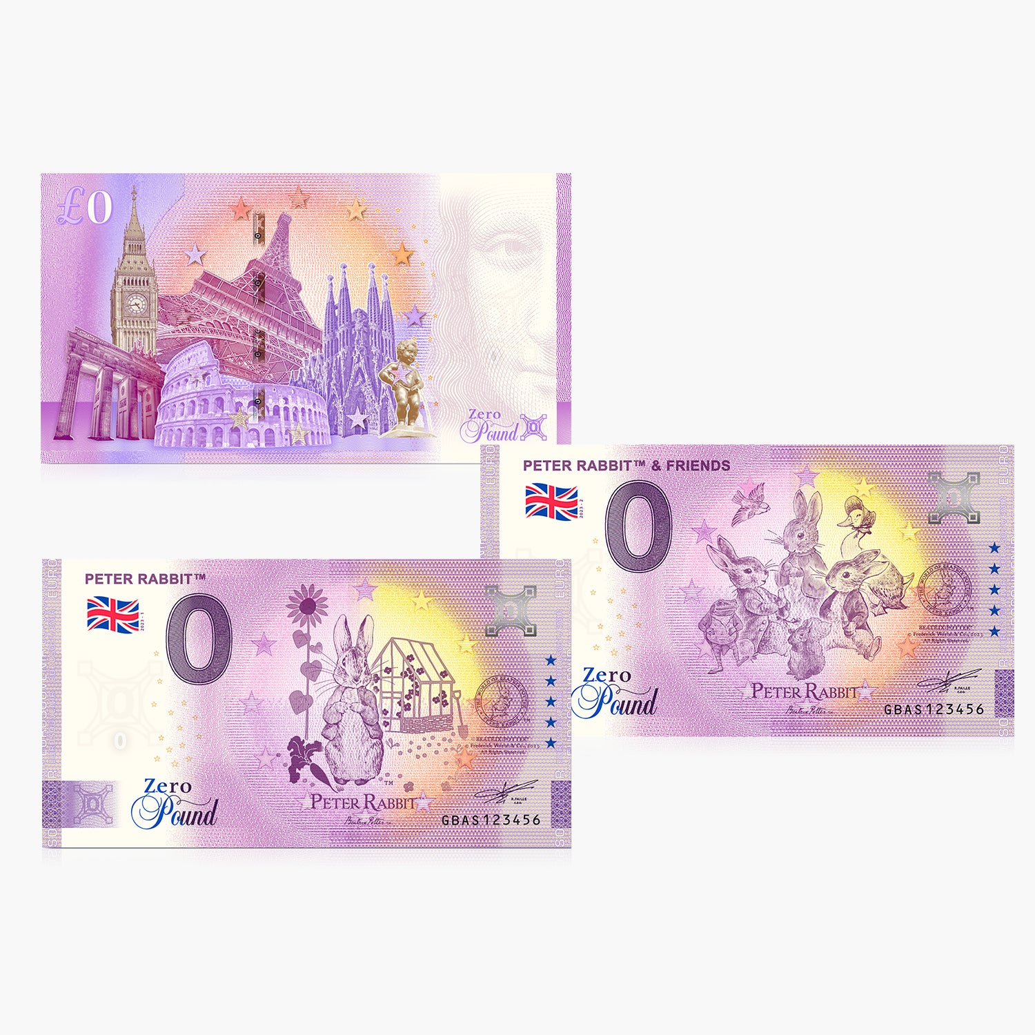 Juego de billetes de £0 El mundo de Peter Rabbit