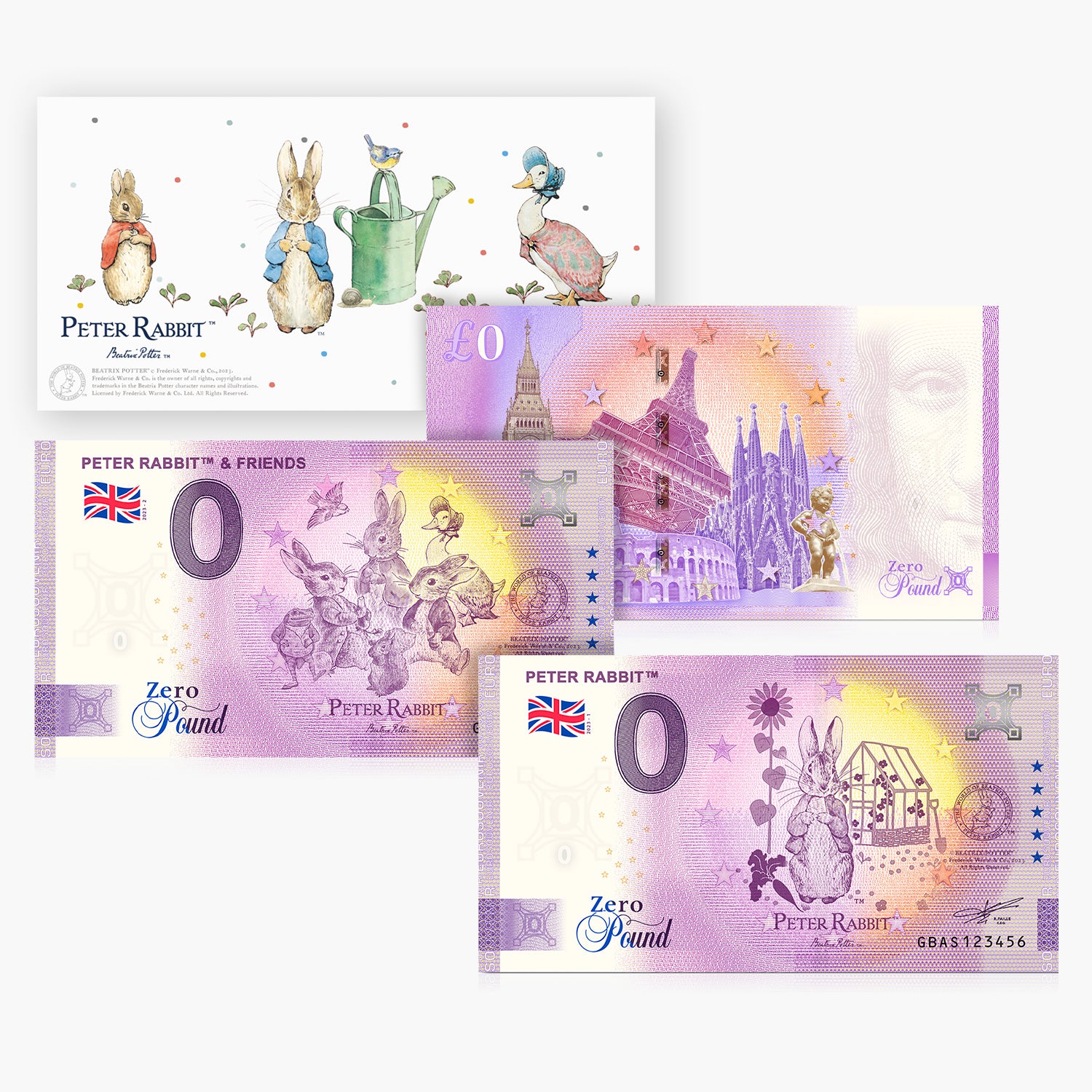 Juego de billetes de £0 El mundo de Peter Rabbit