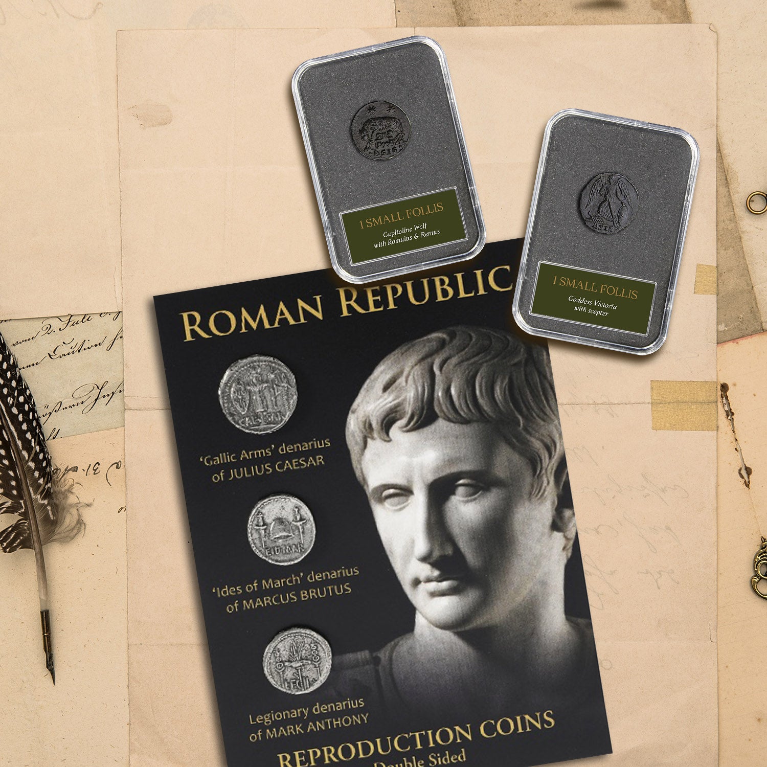Roman Republic Coin Set Featuring 3 Authentic Style Replicas