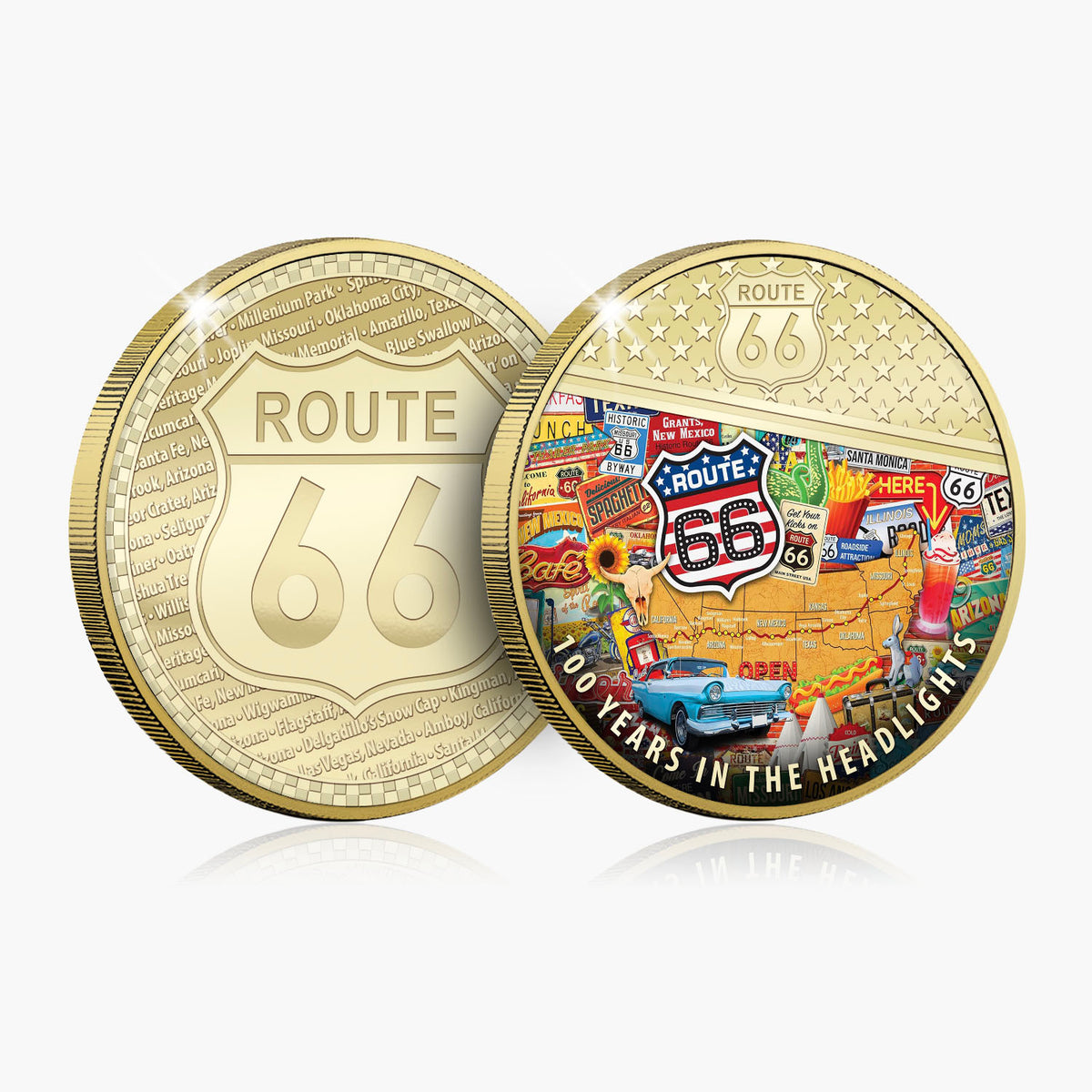 100 years in Headlights Route 66 50mm Commemorative