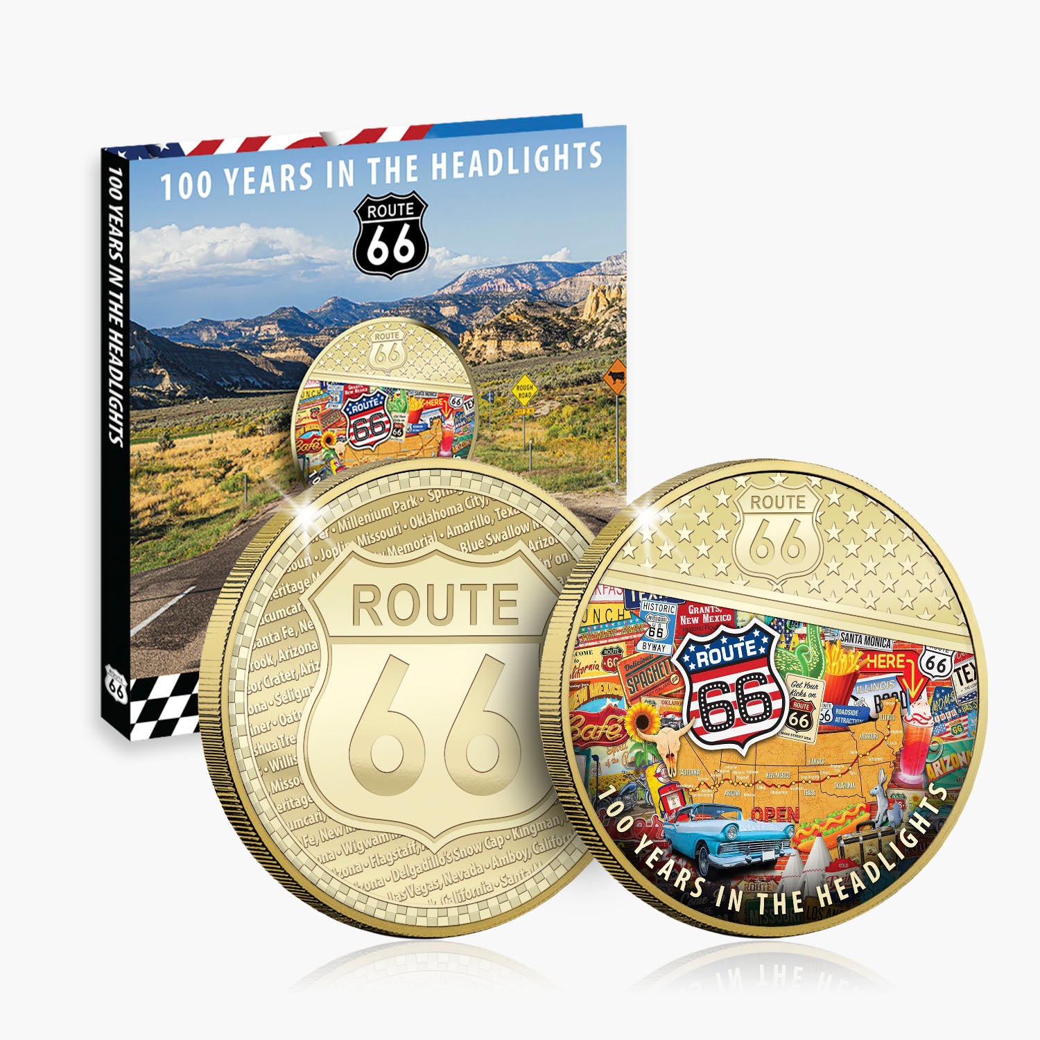 純銀メダル　ルート66 100 years in Headlights Route 66 50mm Commemorative