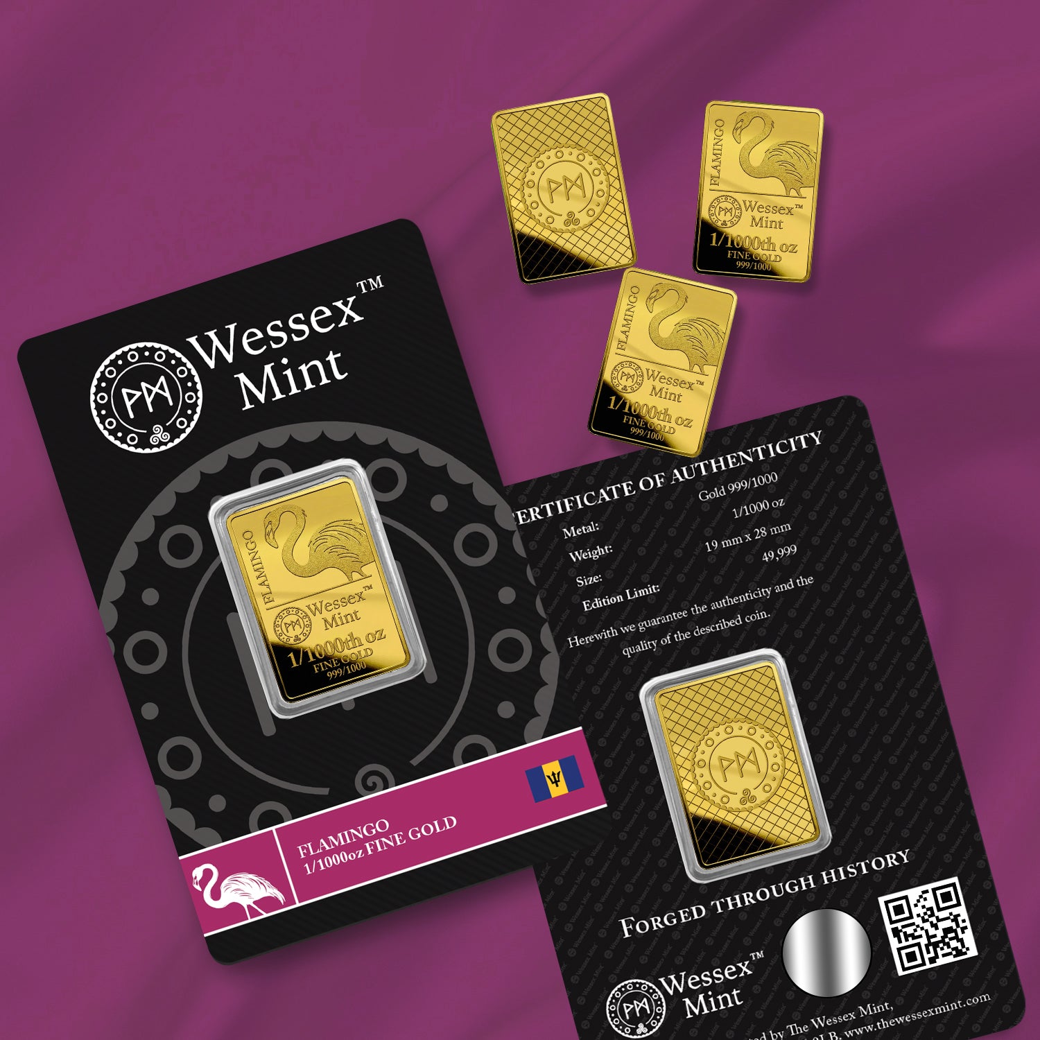 Wessex Mint 1/1000th oz Flamingo Solid Gold Bar