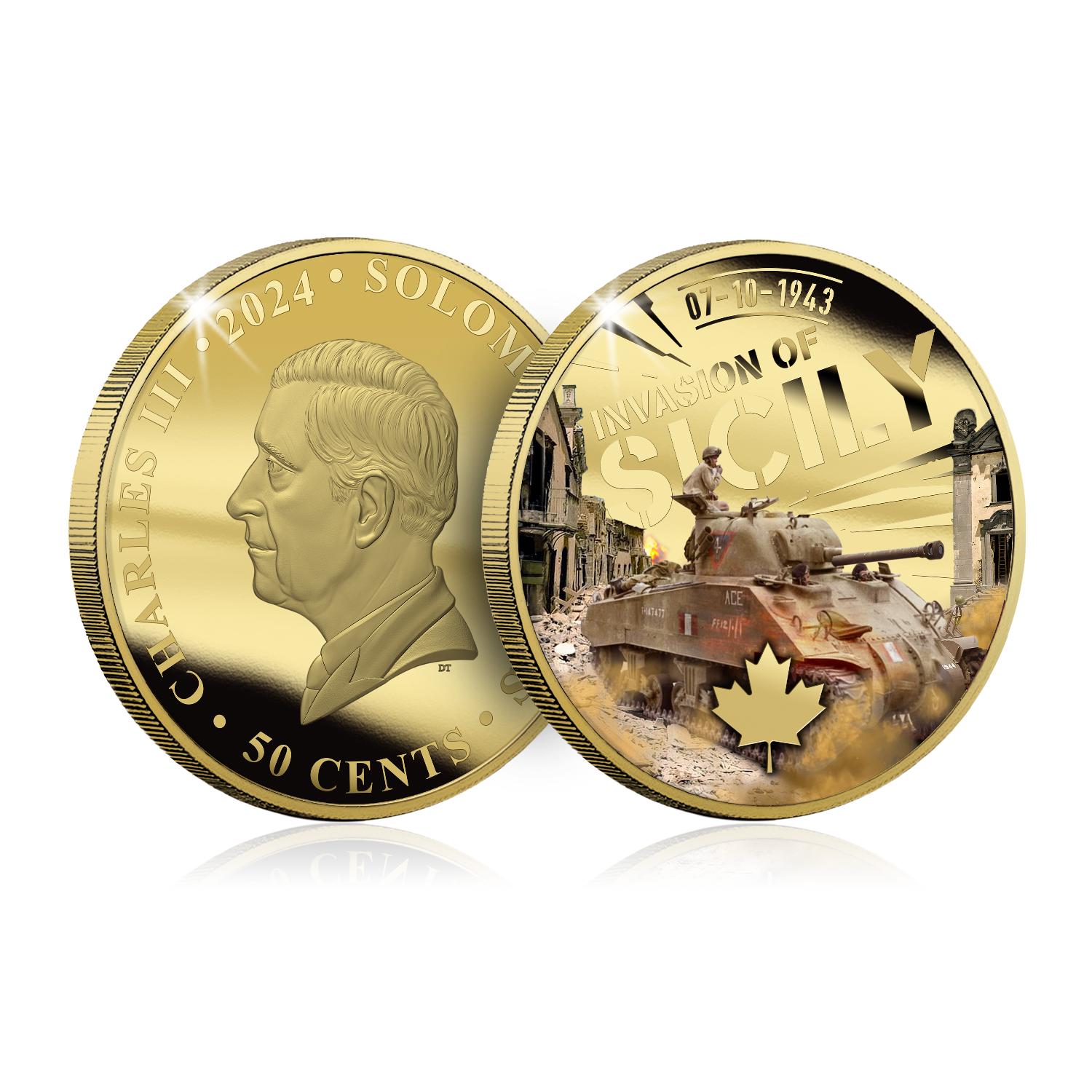 Canada in WWII - Invasion Of Sicily Gold Plated Coin