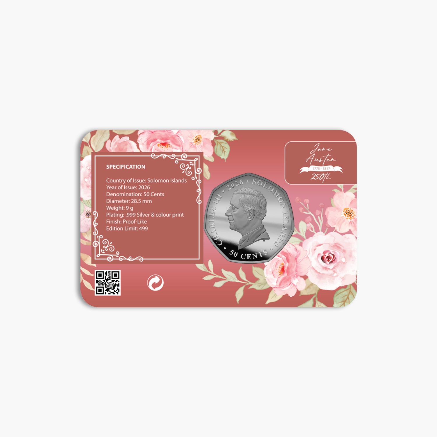 Jane Austen 250th Anniversary 2026 Silver Plated BU Coin