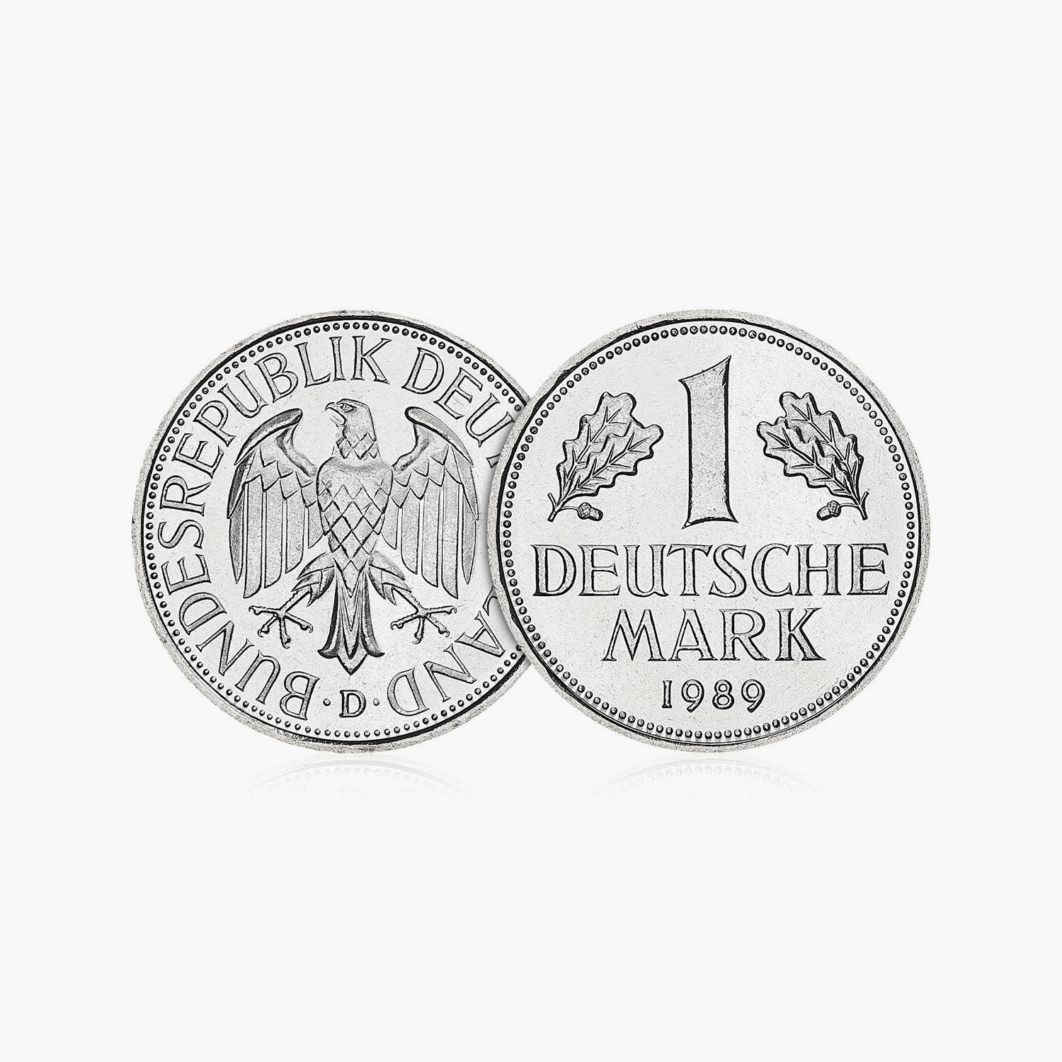 1989 1 Deutsche Mark coin in Berlin Wall section