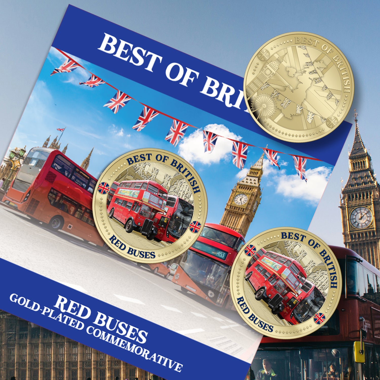 Best of British – London Bus 50mm Gold Plated Commemorative Medal