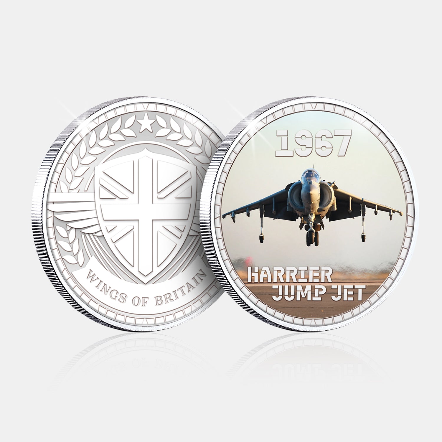 Wings of Britain Harrier Jump Jet Silver Plated BU Commemorative