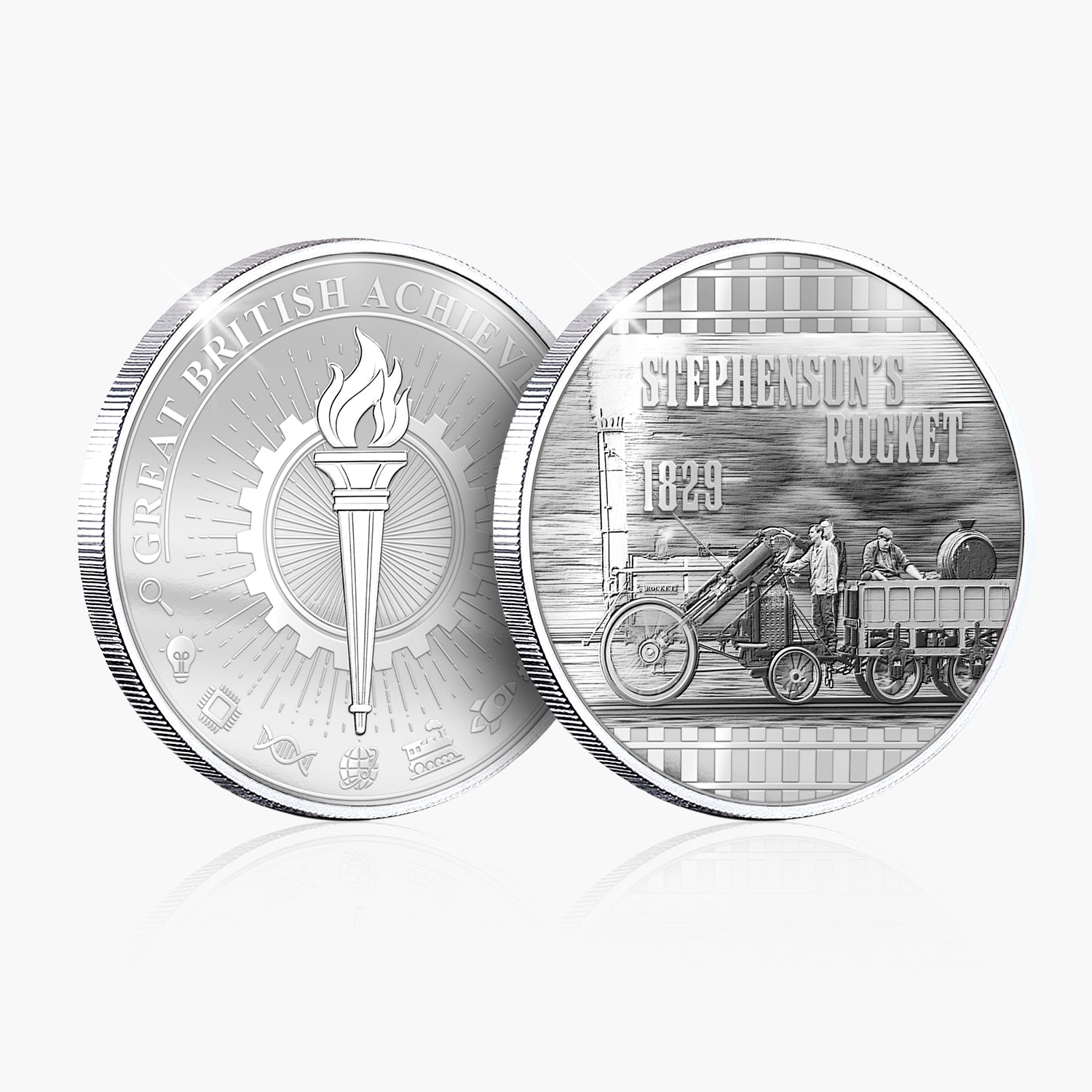 Great British Achievements Stephensons Rocket Silver Plated BU Commemorative