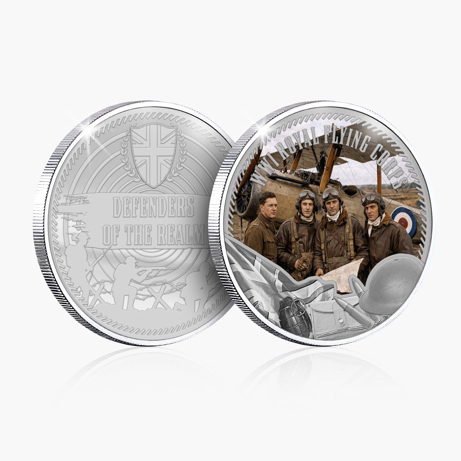 Defenders of the Realm WWI Royal Flying Corps Silver Plated BU Commemorative