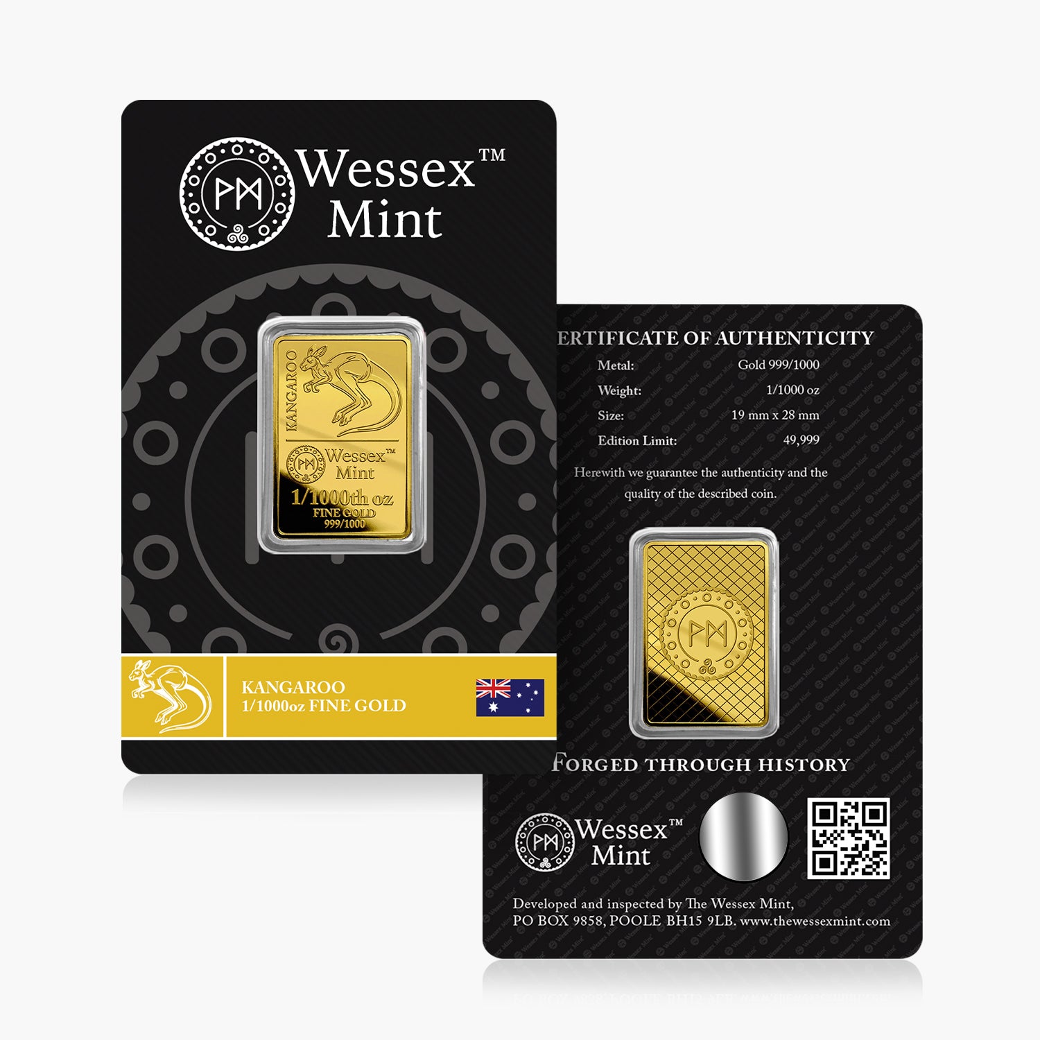 Wessex Mint 1/1000th oz Kangaroo Solid Gold Bar