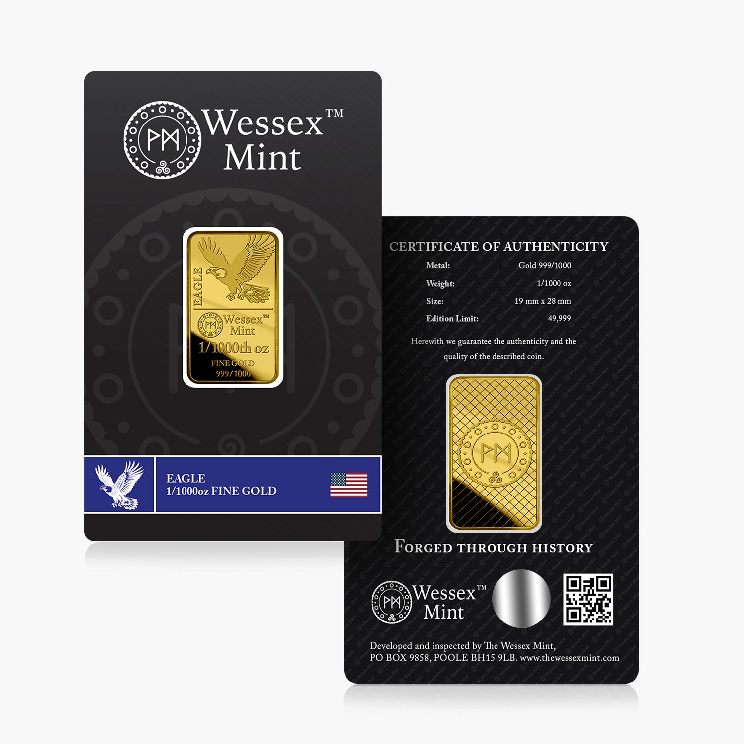 Wessex Mint 1/1000th oz Eagle Solid Gold Bar