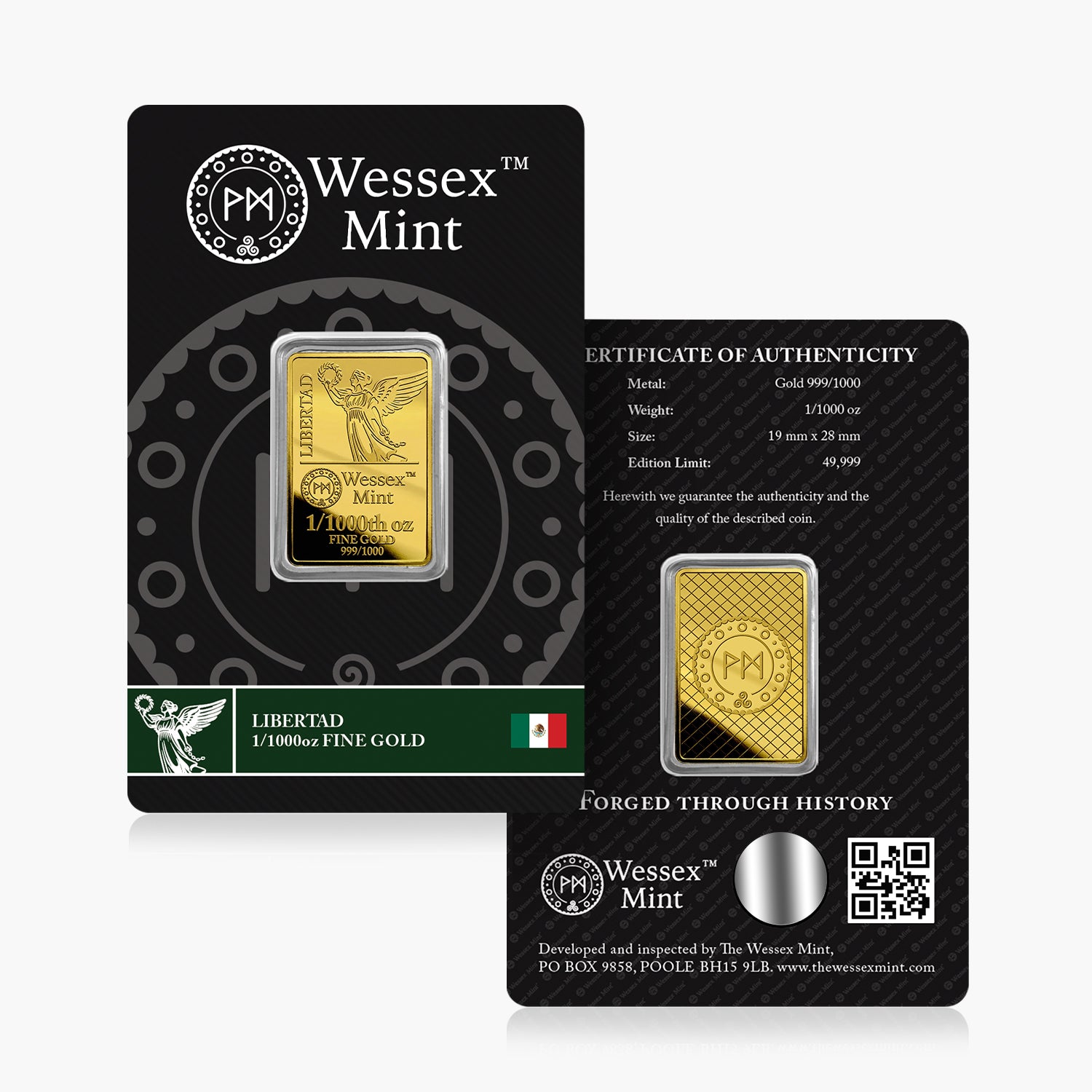 Wessex Mint 1/1000th oz Libertad Solid Gold Bar