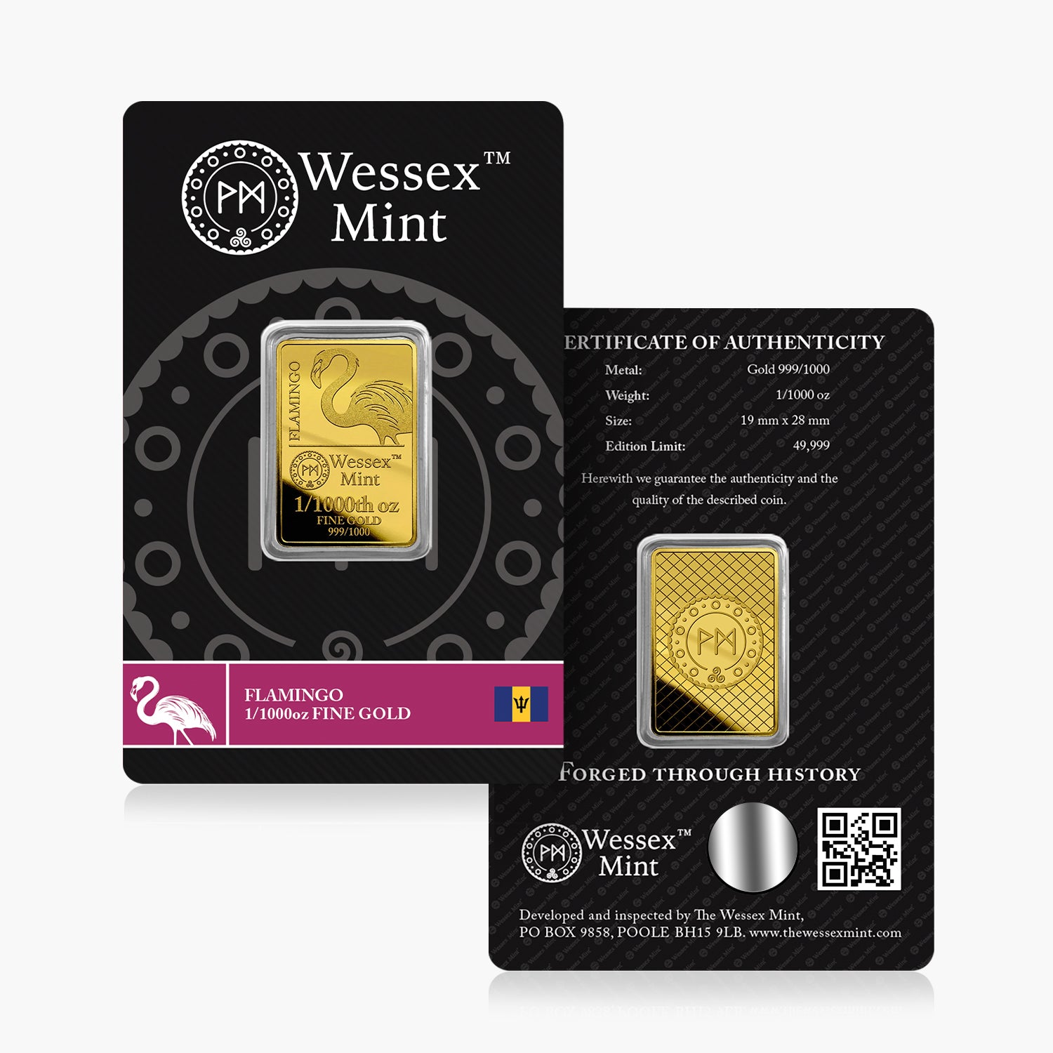 Wessex Mint 1/1000th oz Flamingo Solid Gold Bar