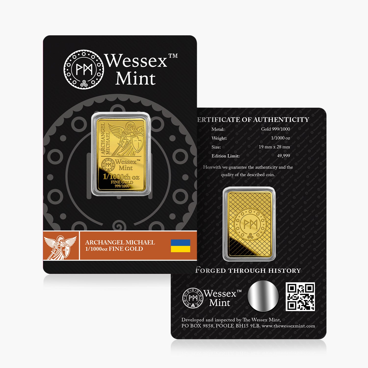 Wessex Mint 1/1000th oz Archangel Michael Solid Gold Bar
