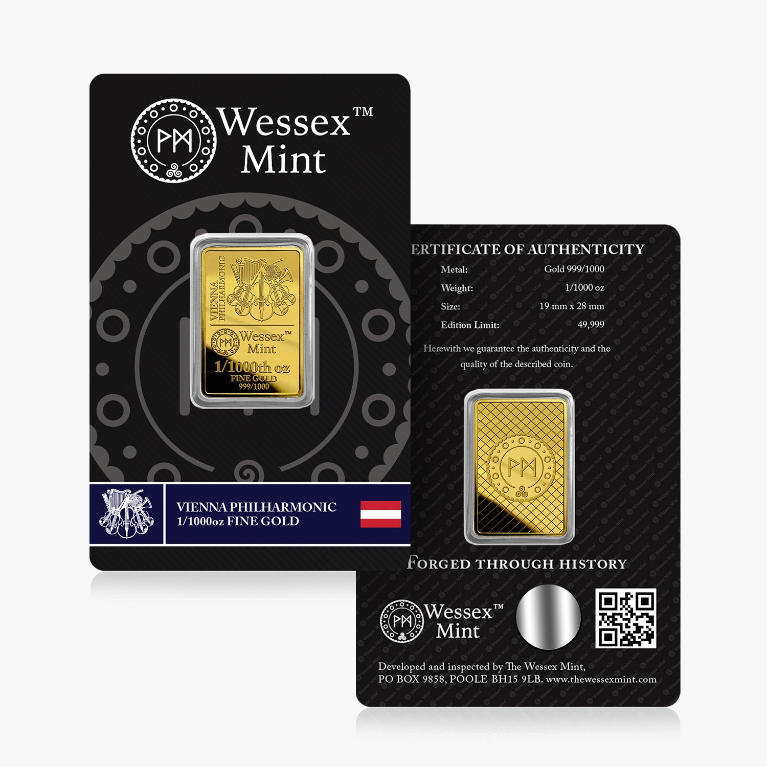 Wessex Mint 1/1000th oz Vienna Philharmonic Solid Gold Bar