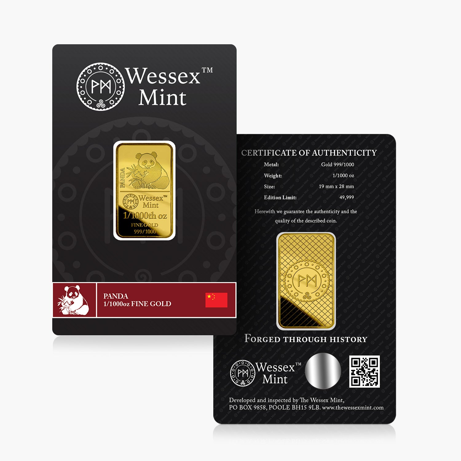Wessex Mint 1/1000th oz Panda Solid Gold Bar