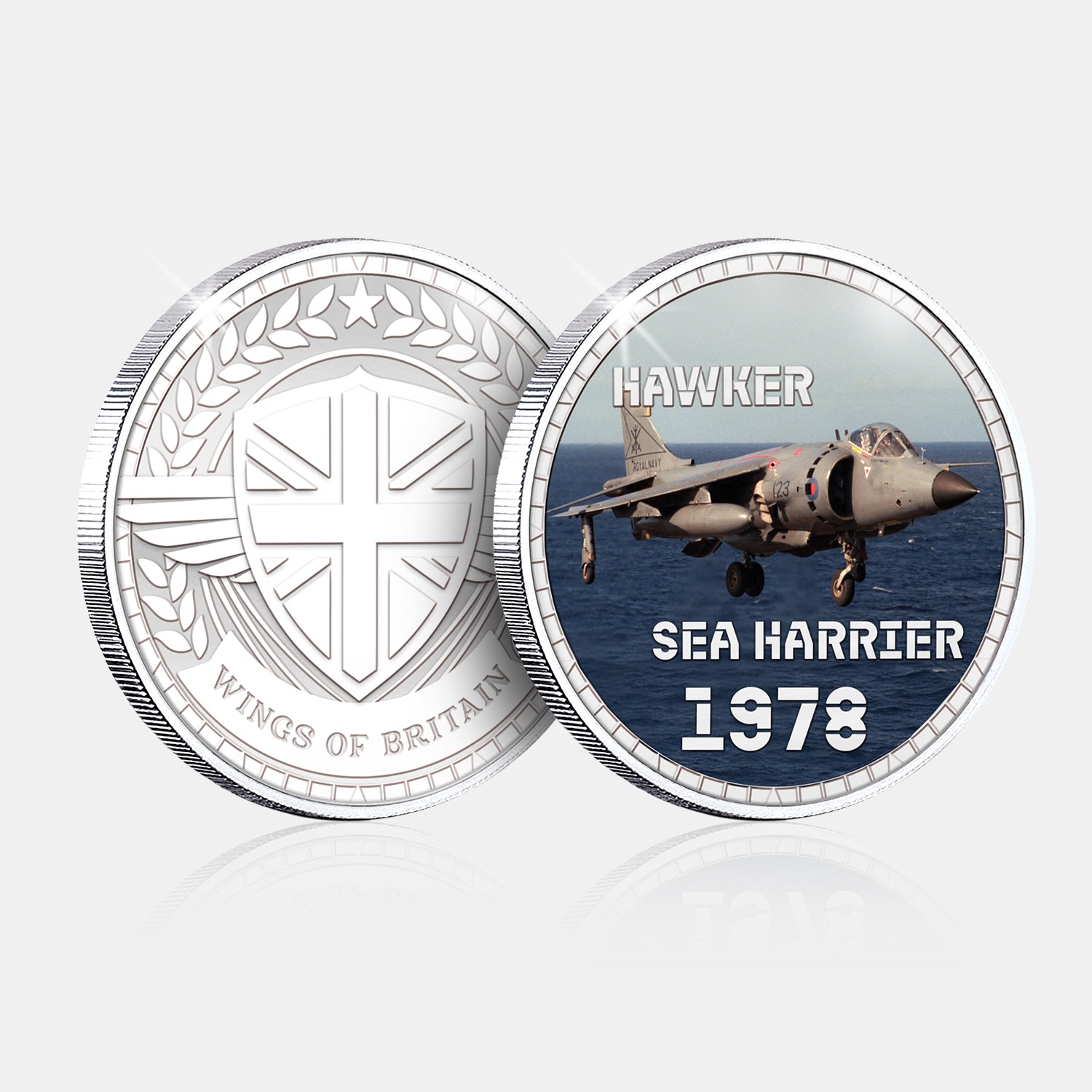 Wings of Britain Hawker Sea Harrier Silver Plated BU Commemorative