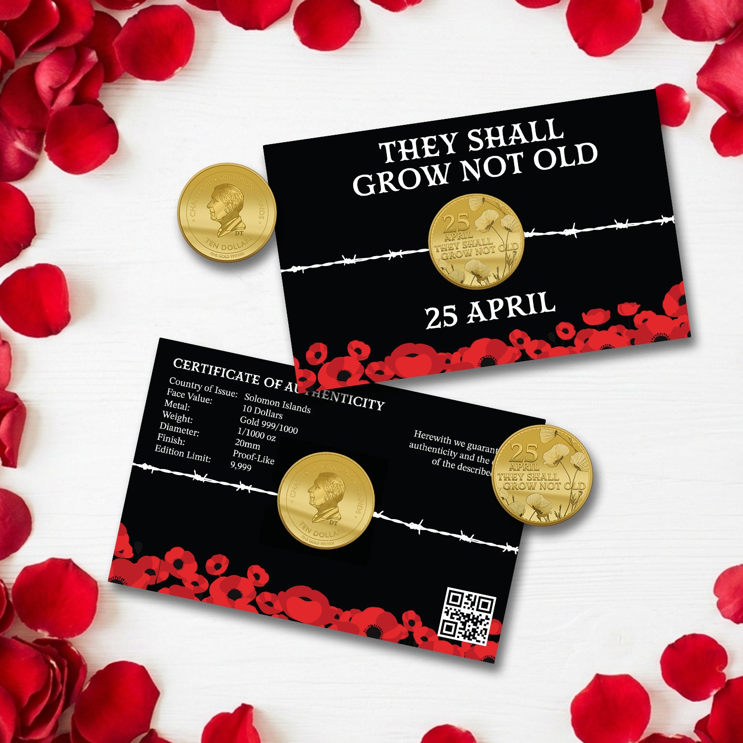 ANZAC Day "They Shall Grow Not Old" 1/1000oz Solid Gold Coin