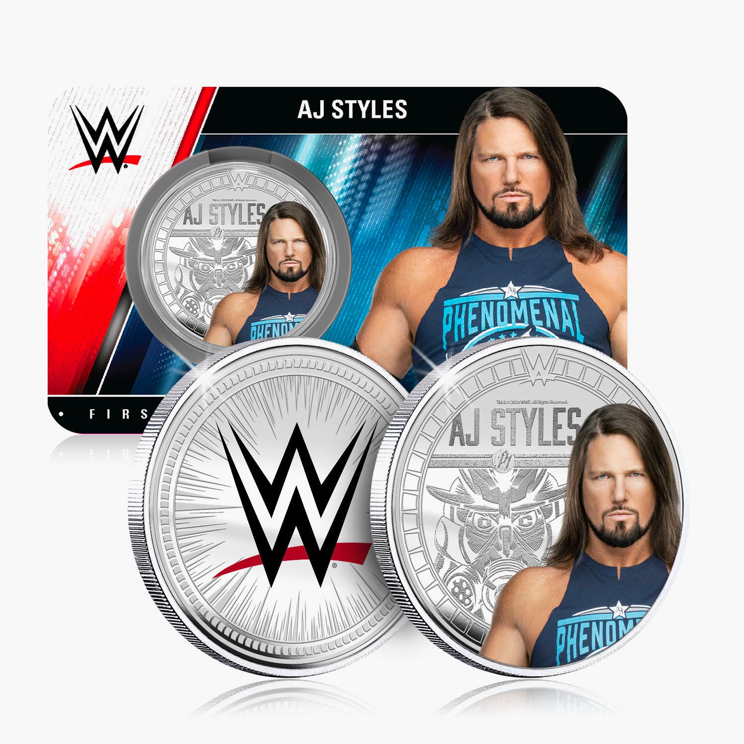 Collection commémorative WWE - AJ Styles - Commémorative plaquée argent 32 mm